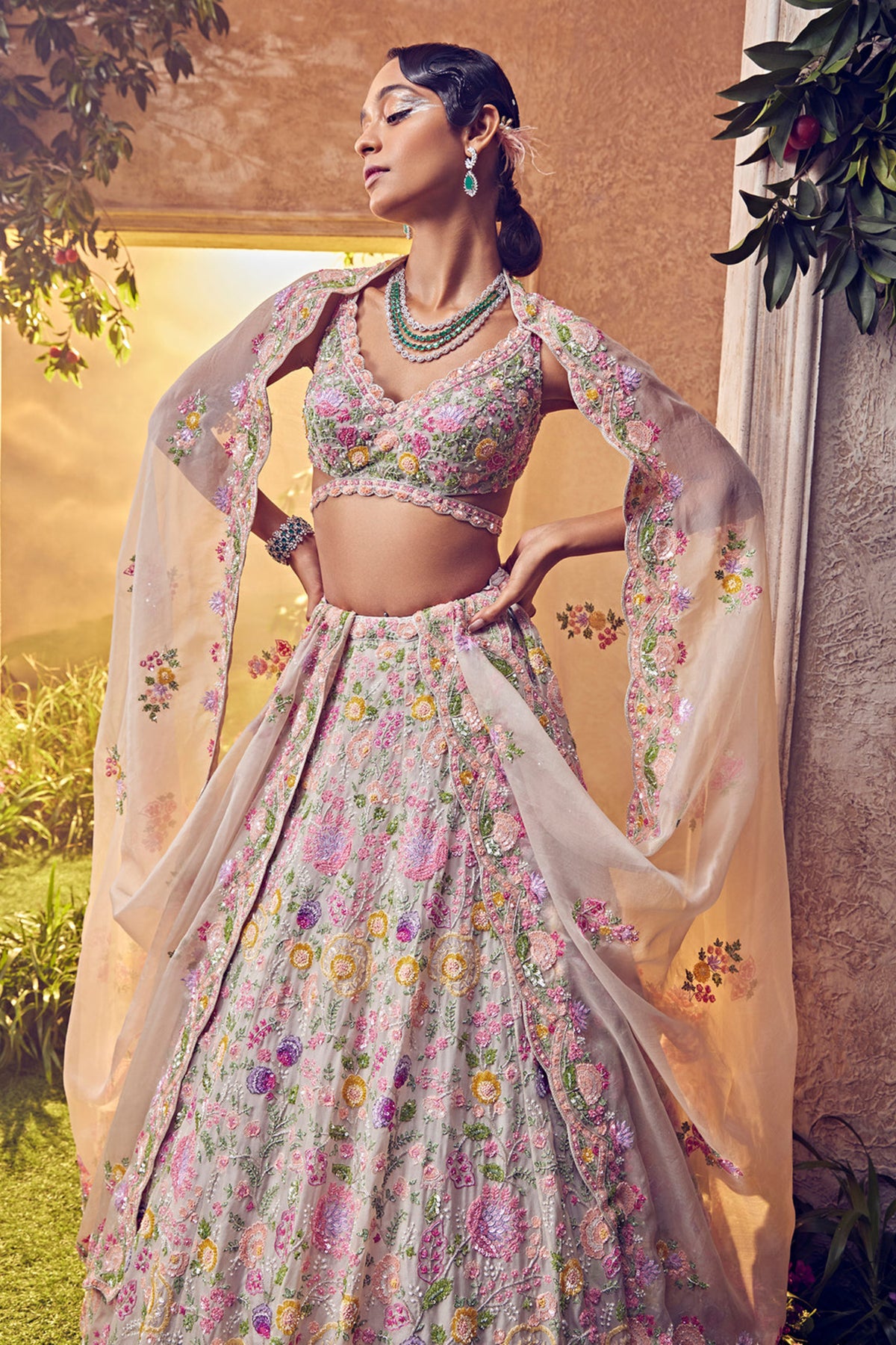 Grey Organza Lehenga Set