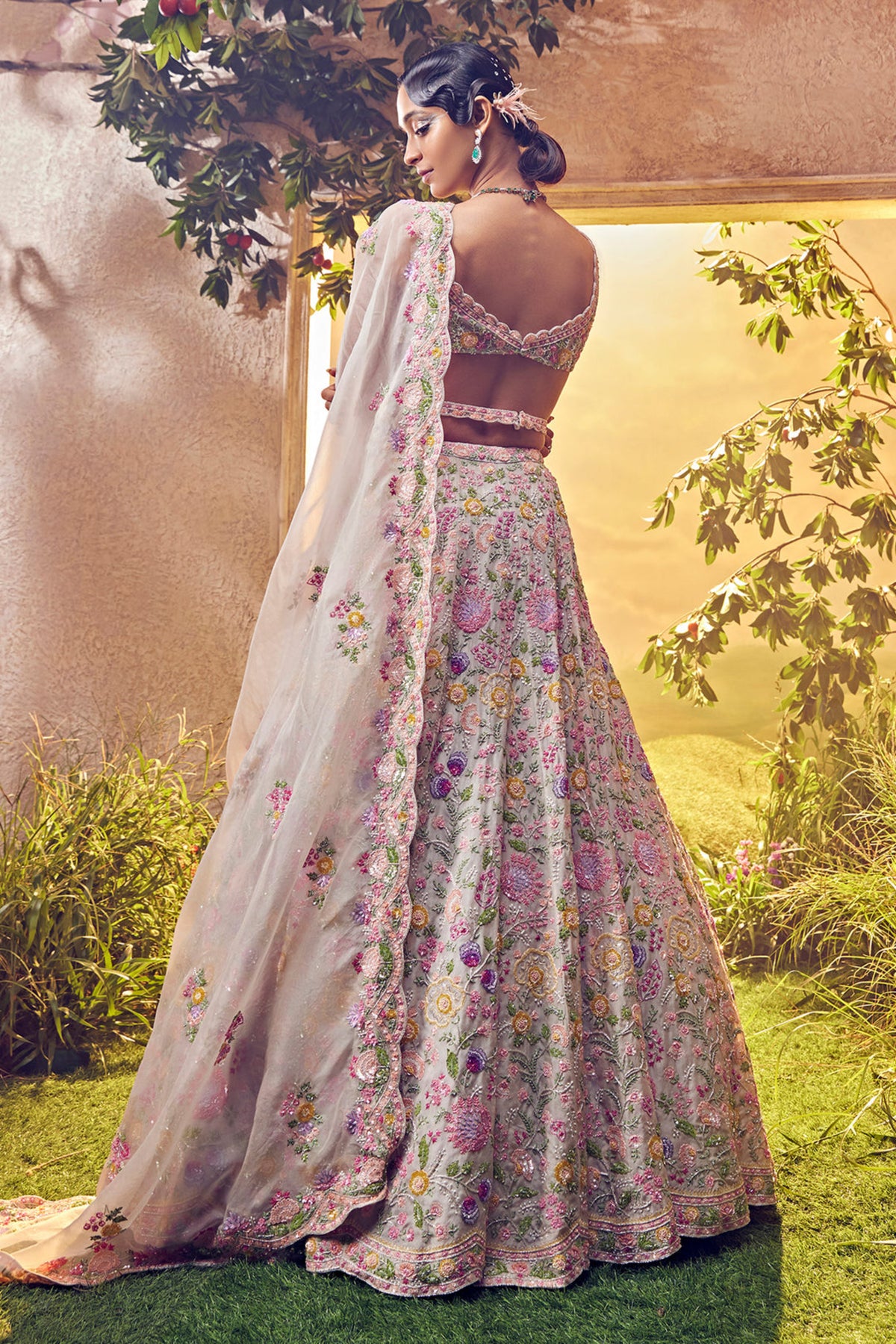 Grey Organza Lehenga Set