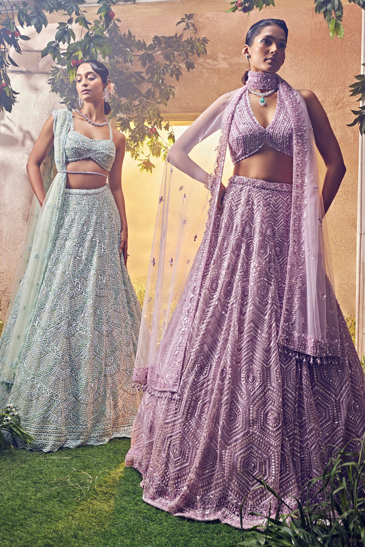 Mint Green Hand Embroidered Lehenga Set
