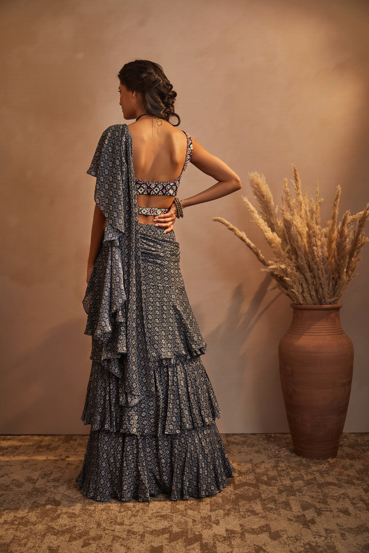 Navy ikkat drape saree