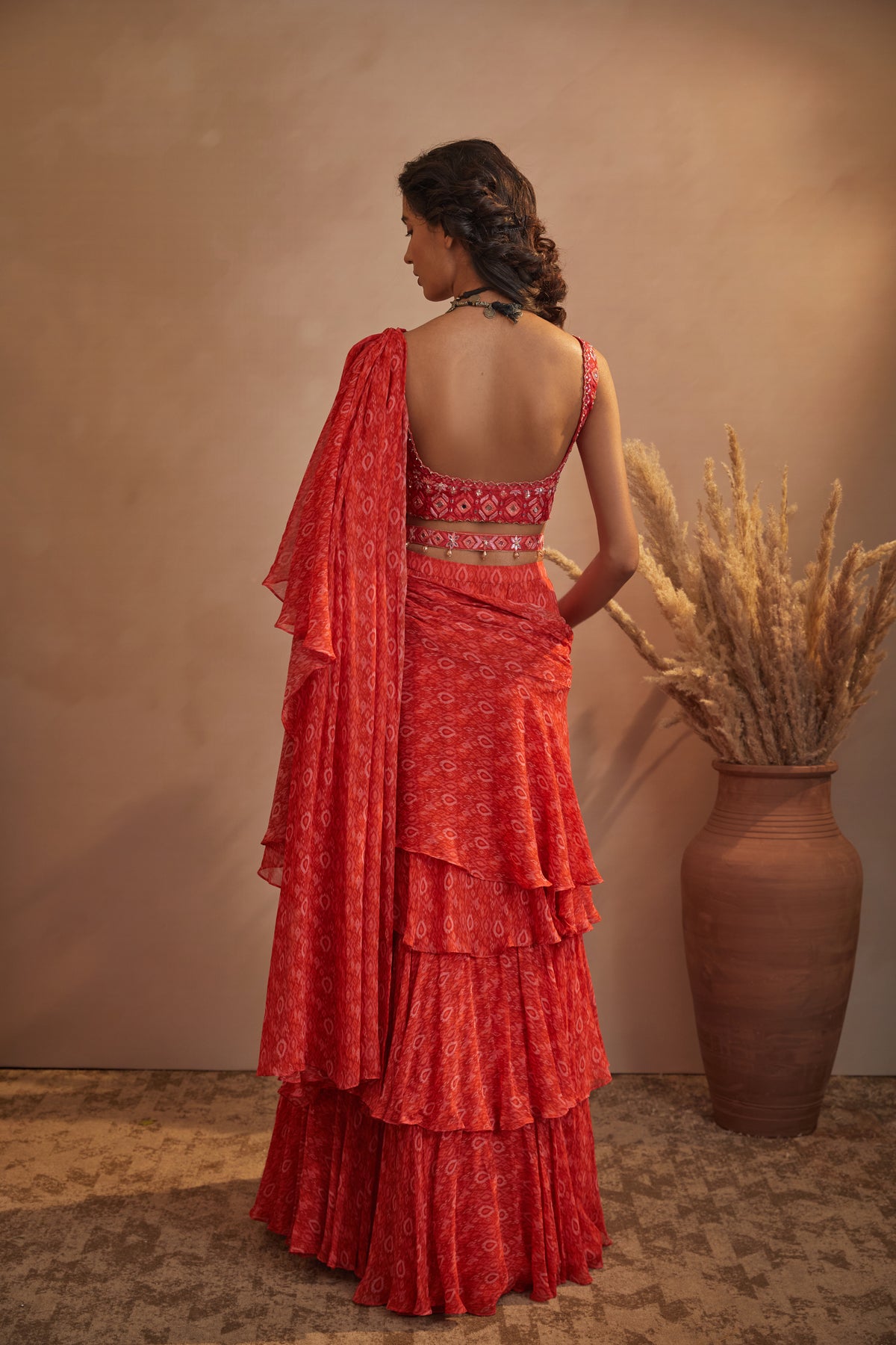 Red ikkat draped saree