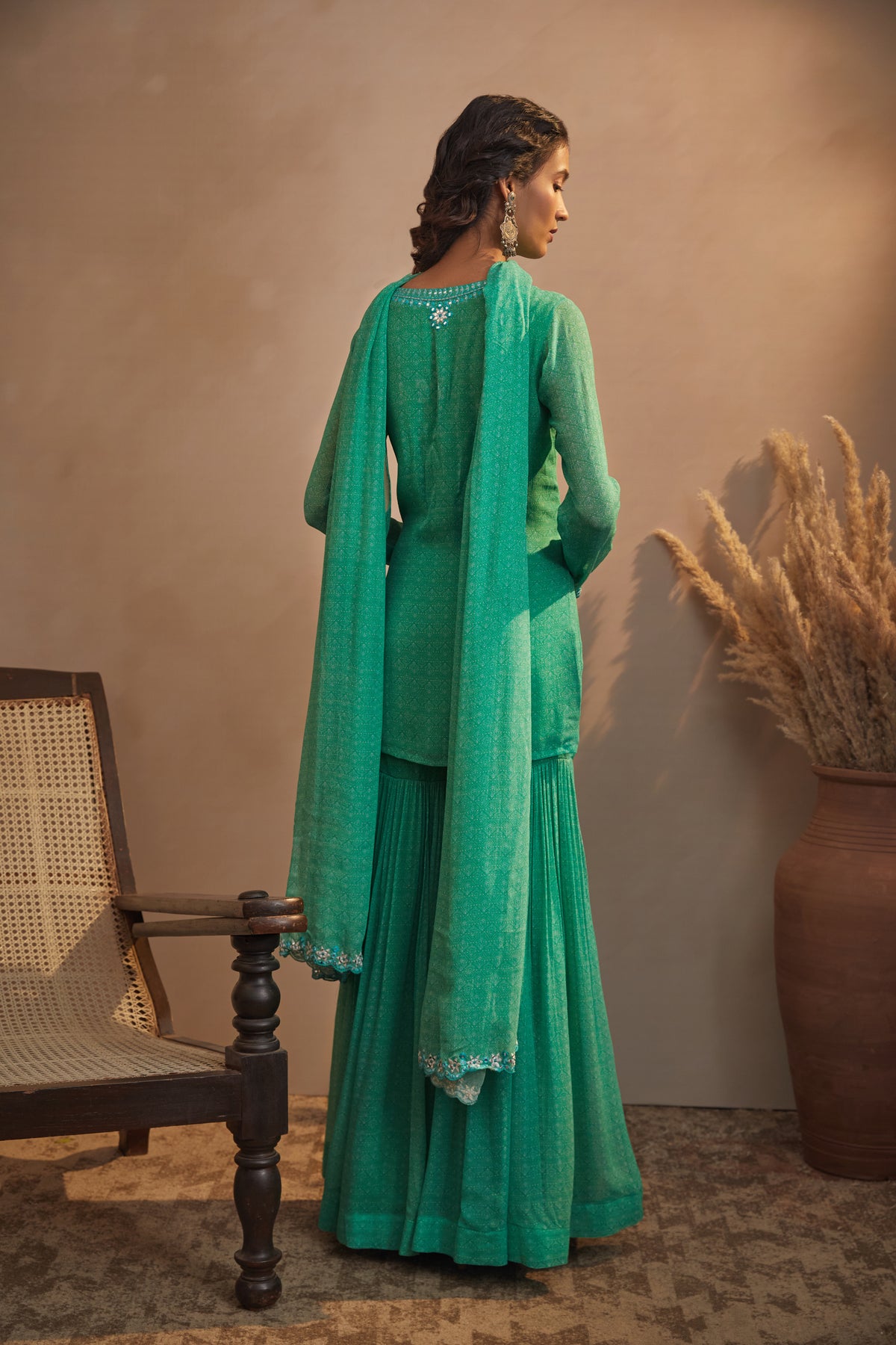 Emerald green printed kurta set