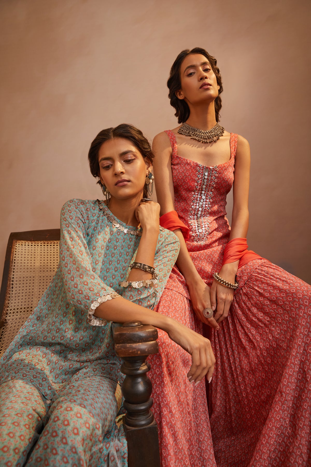 Orange paisley kurta set