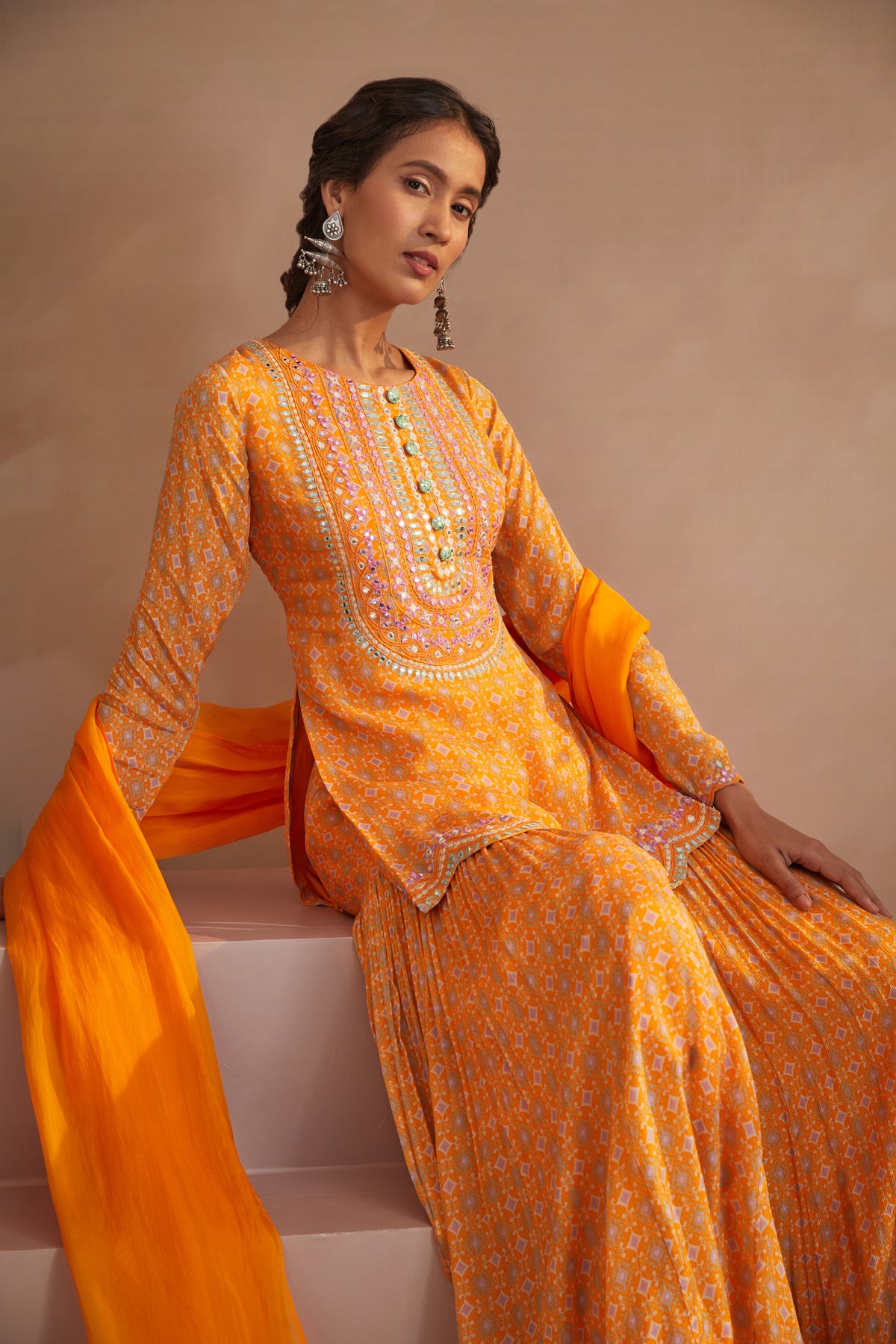 Mustard printed kurta set