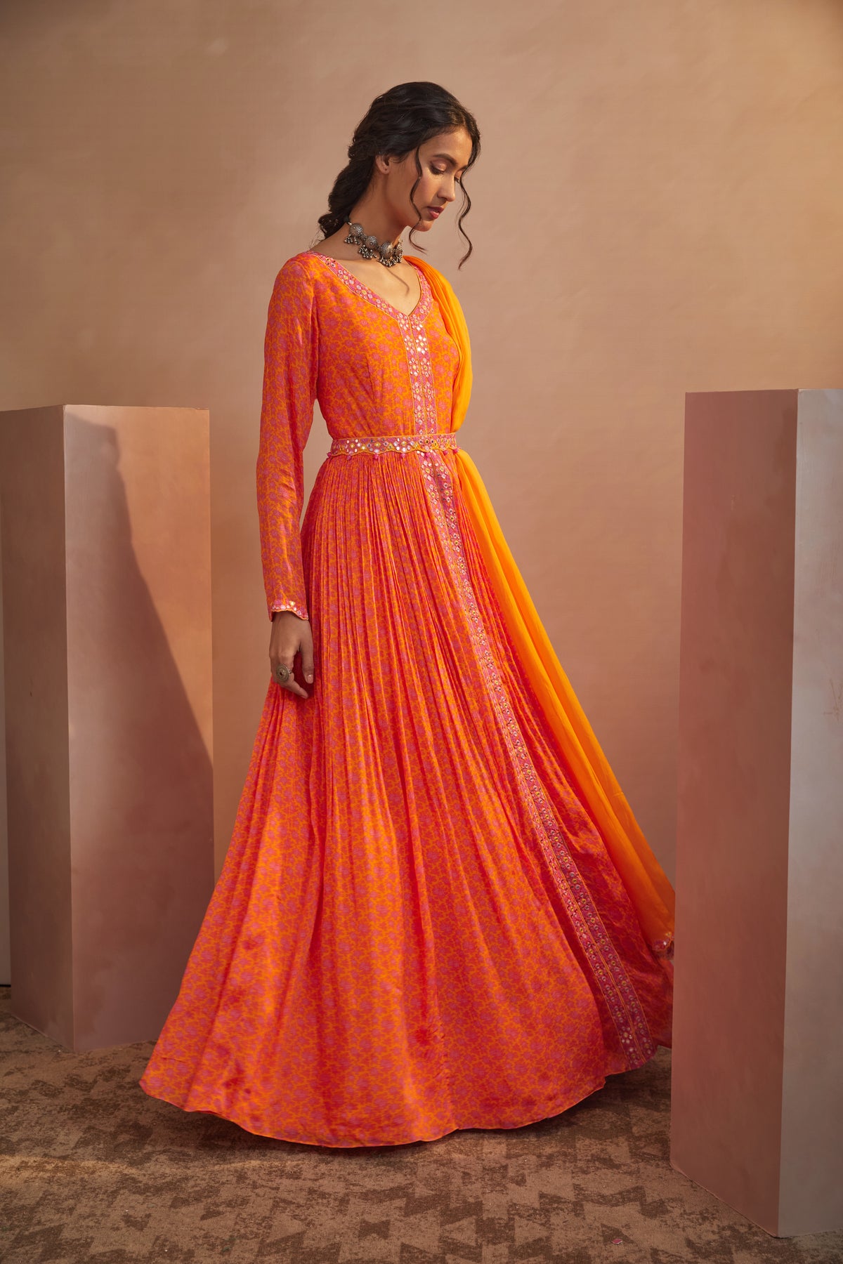 Orange motif anarkali