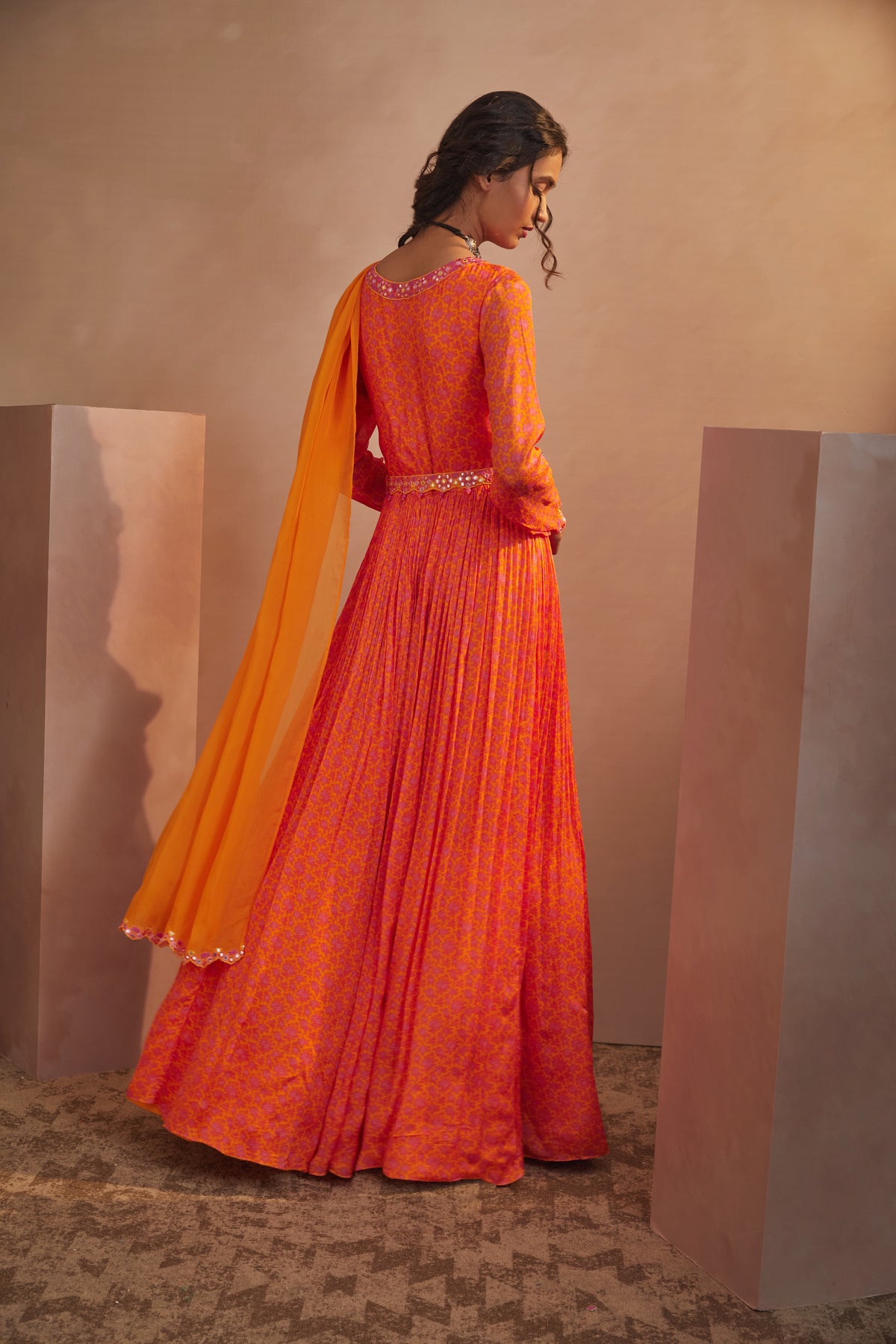 Orange motif anarkali