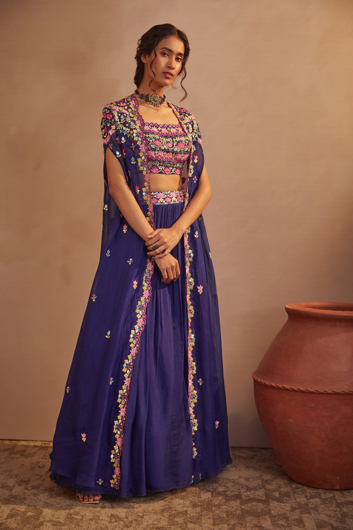 Purple cape skirt set