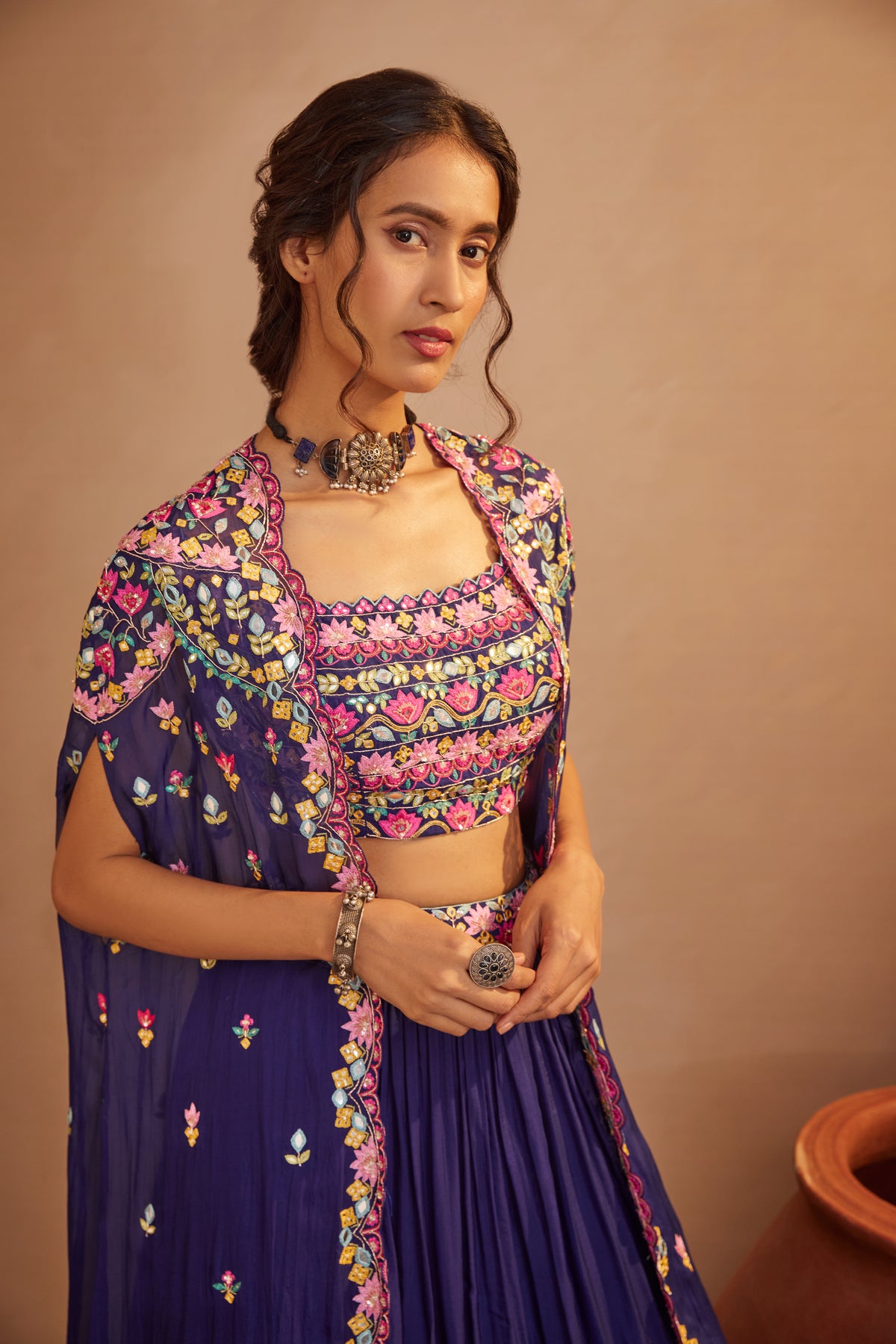 Purple cape skirt set