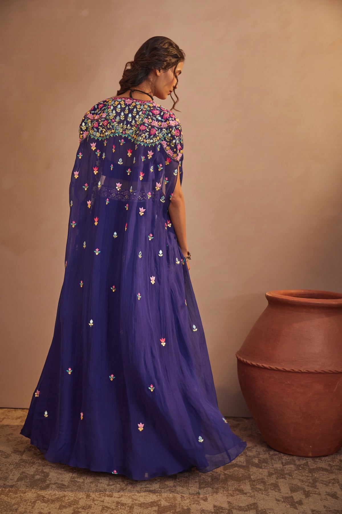Purple cape skirt set