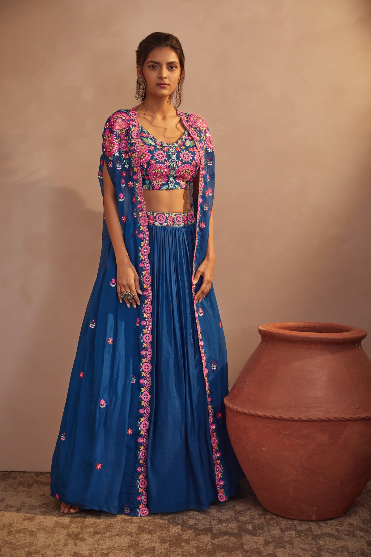 Royal blue cape skirt set