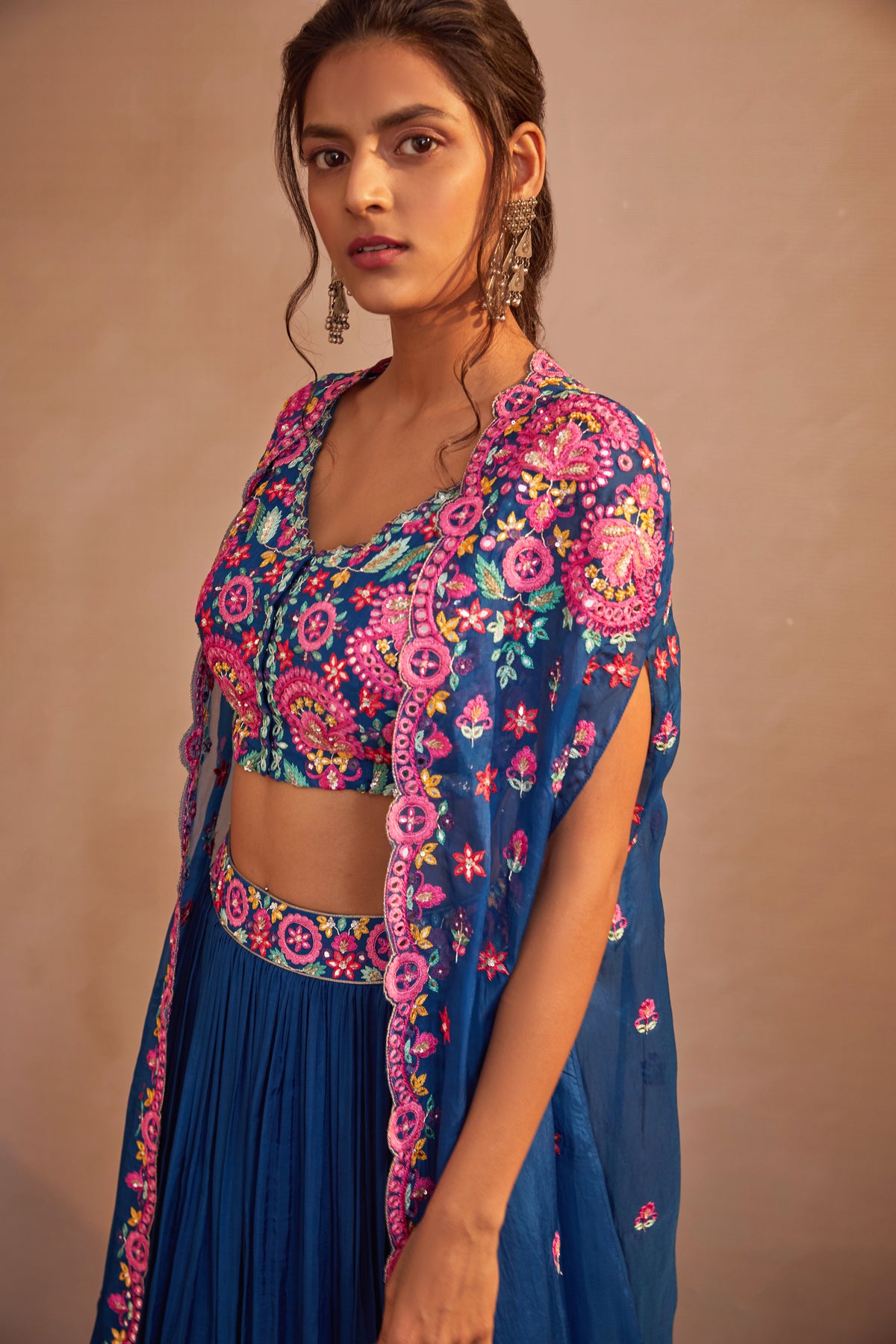 Royal blue cape skirt set