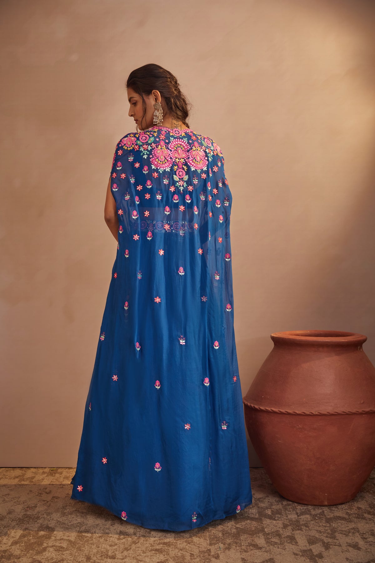 Royal blue cape skirt set