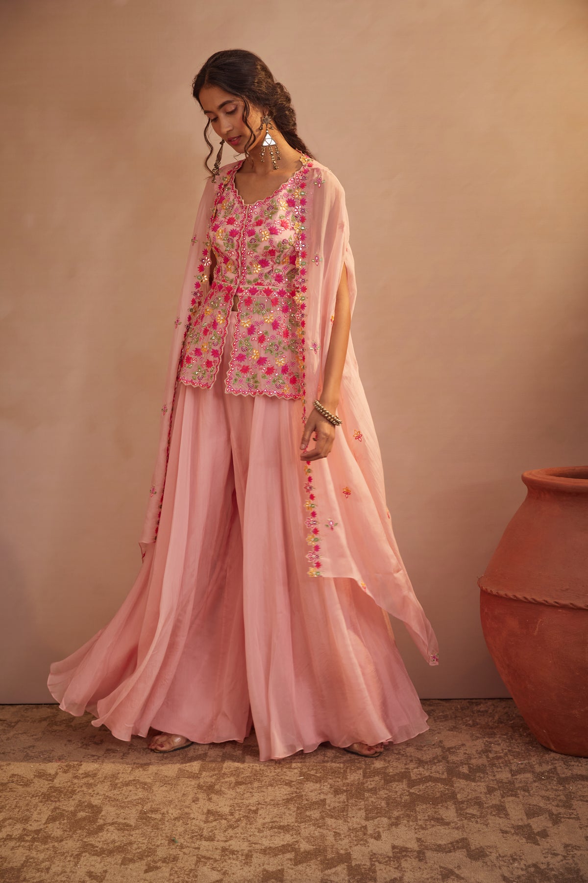 Pink peplum sharara set