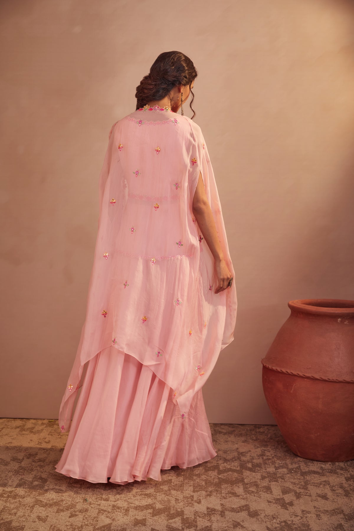Pink peplum sharara set