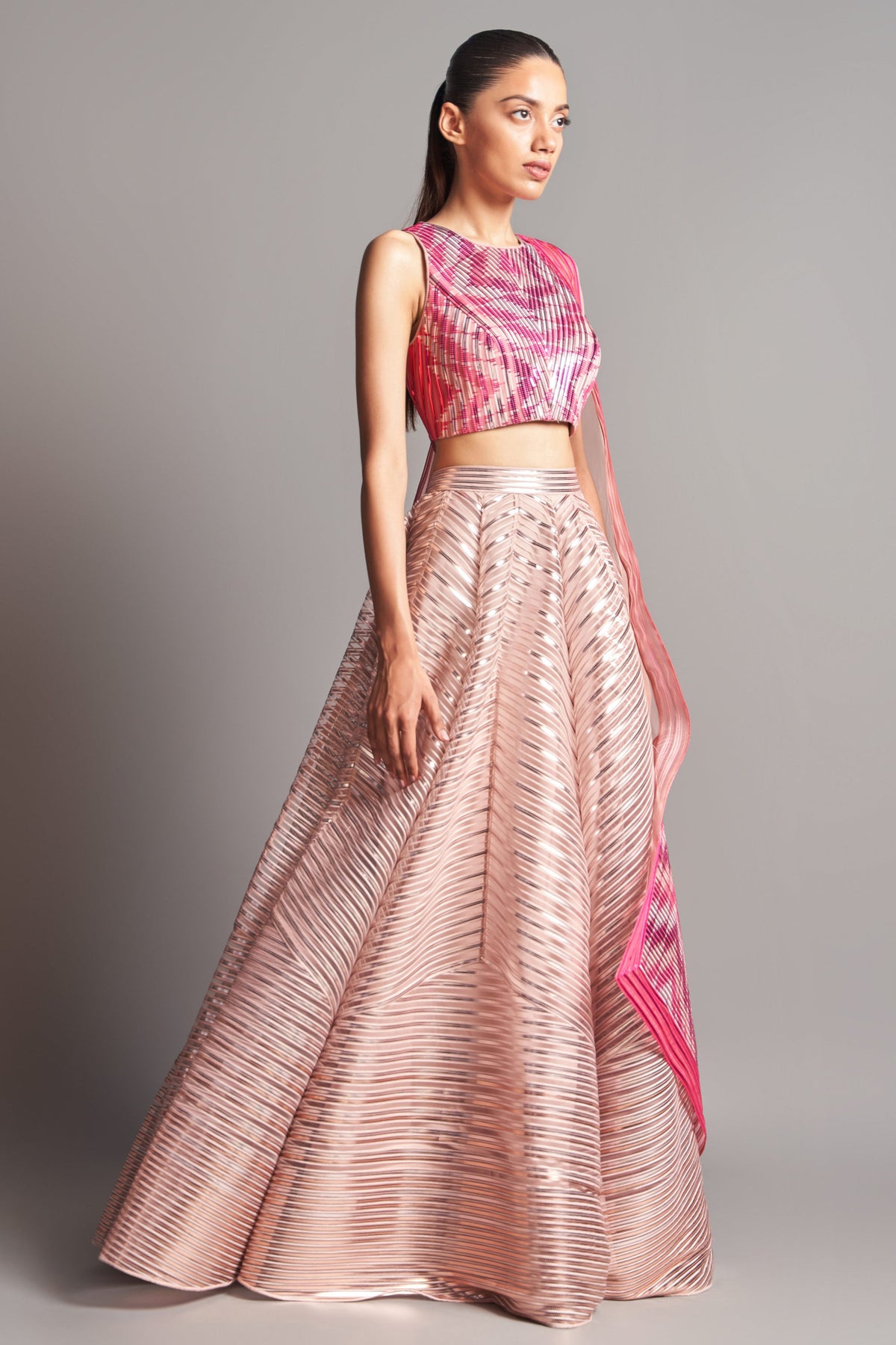 Striped structured lehenga