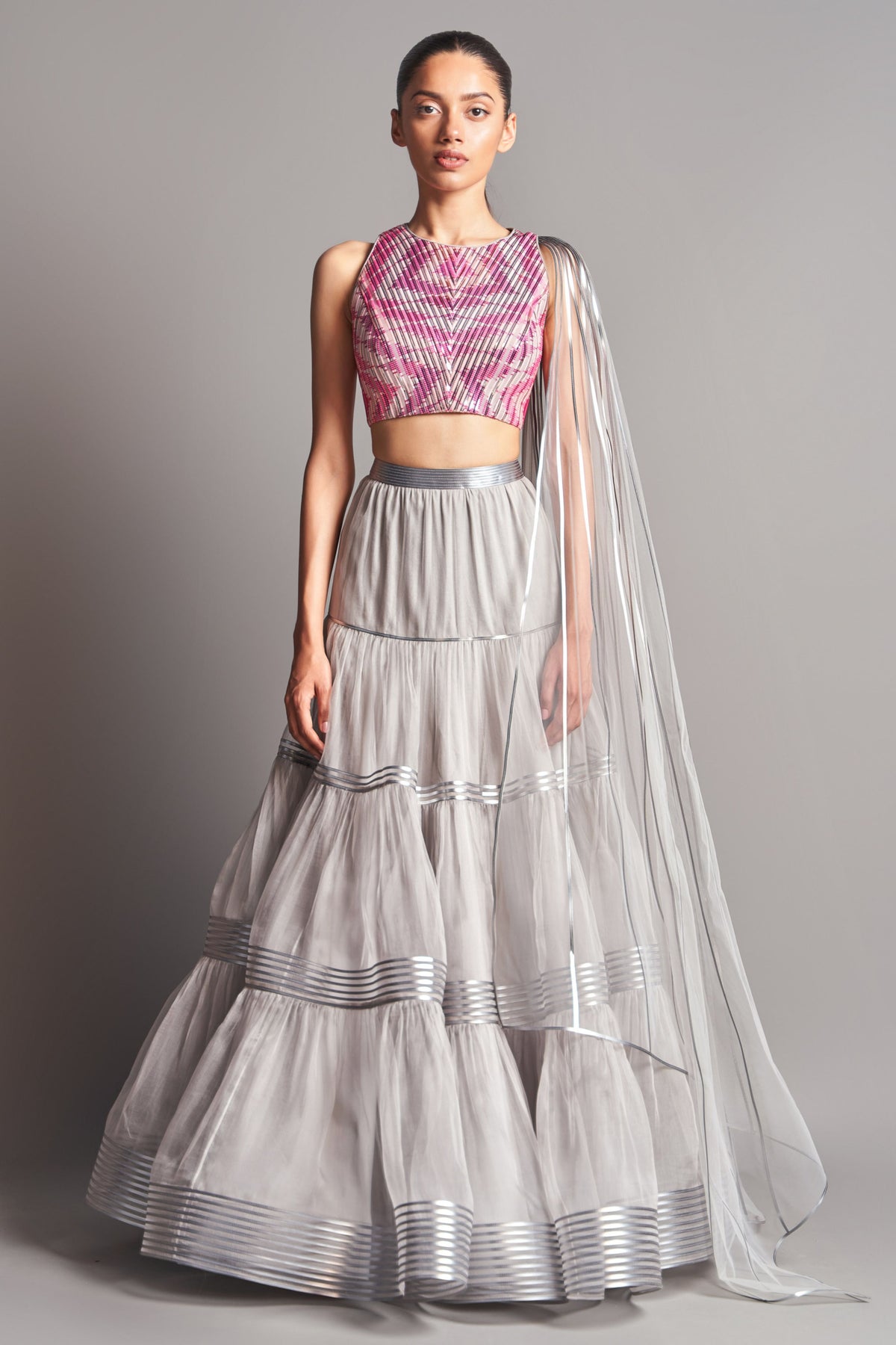 Metallic tiered lehenga
