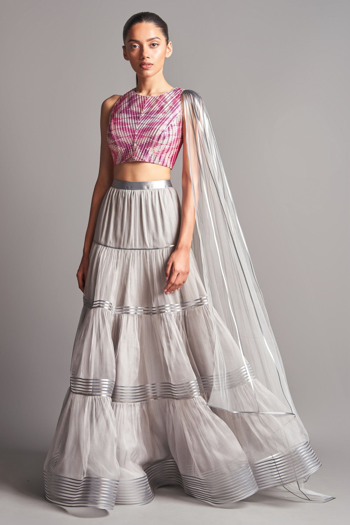 Metallic tiered lehenga