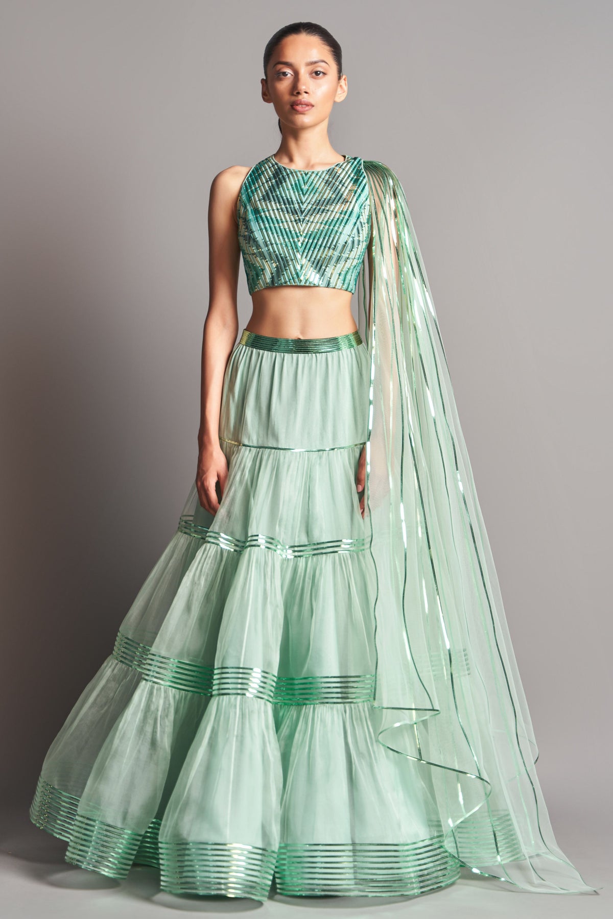 Metallic tiered lehenga