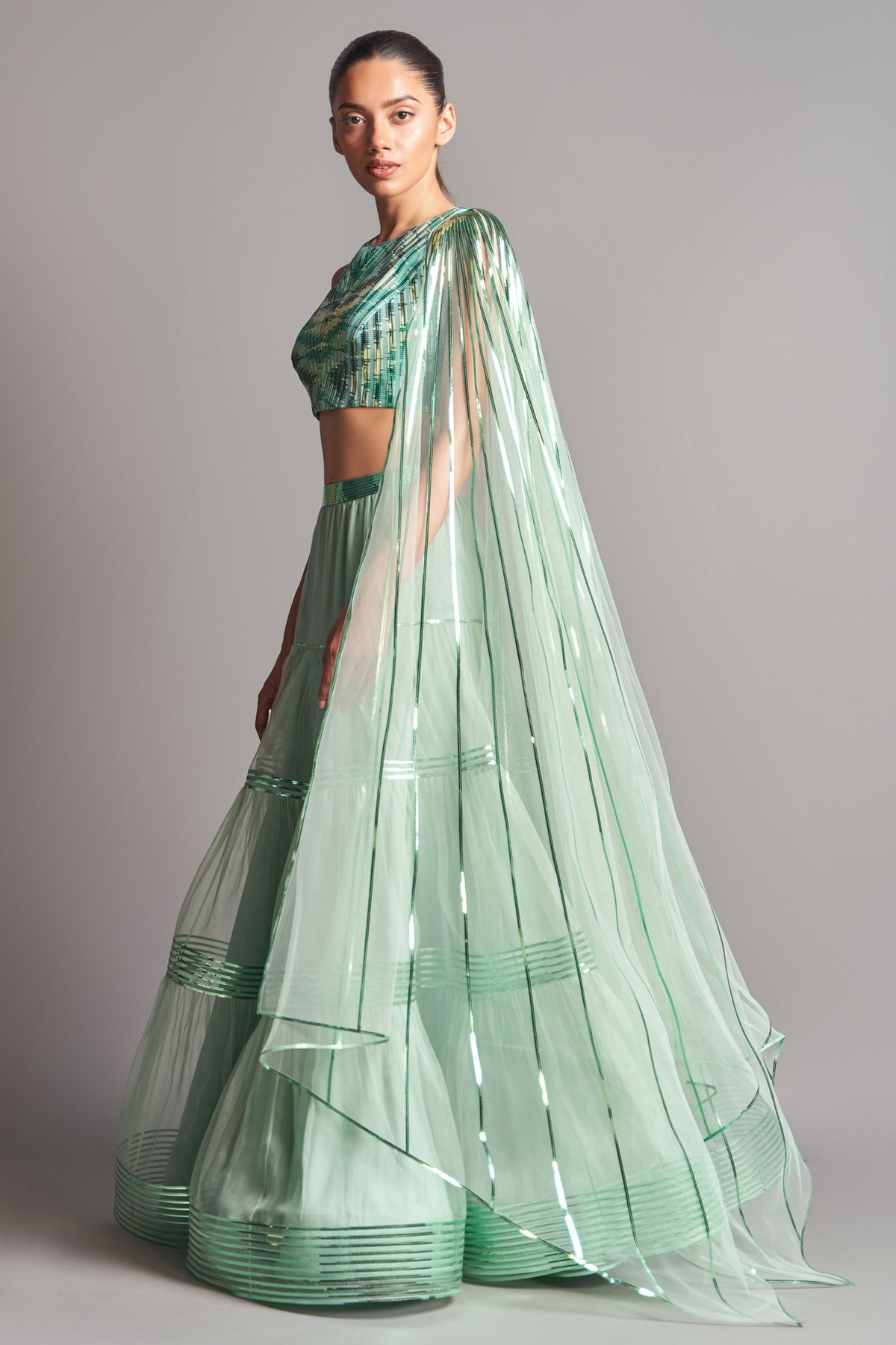 Metallic tiered lehenga