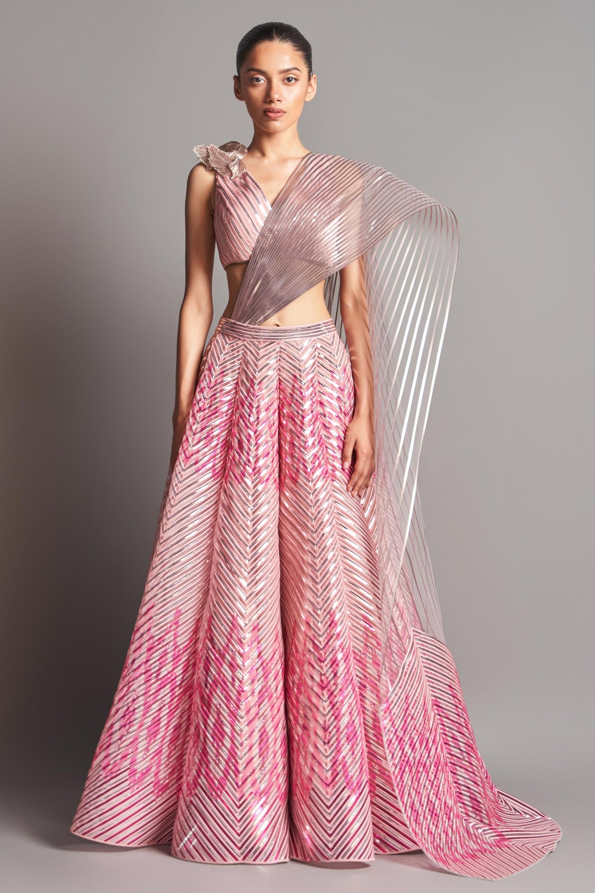 Metallic winged lehenga