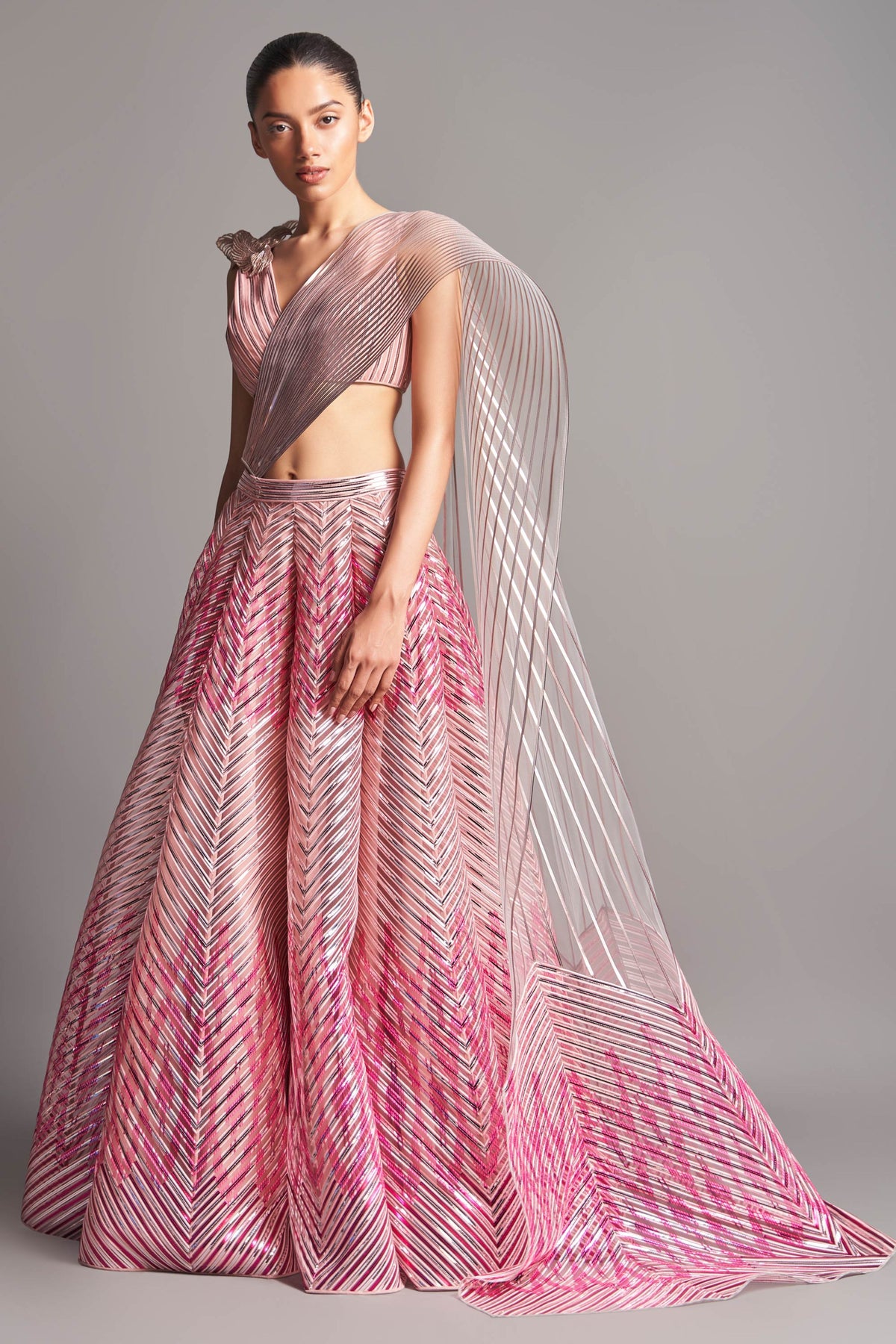 Metallic winged lehenga