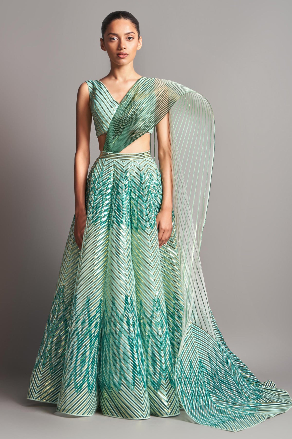 Metallic winged lehenga