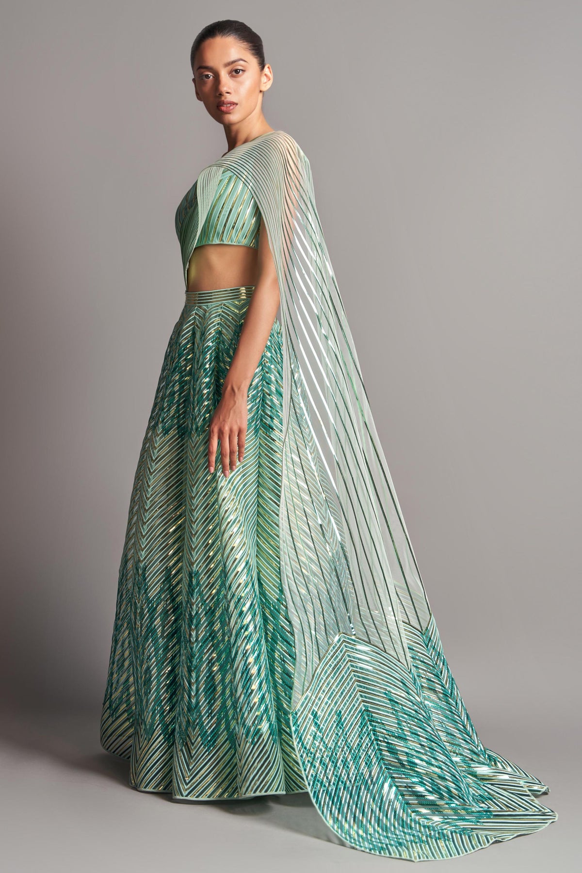 Metallic winged lehenga