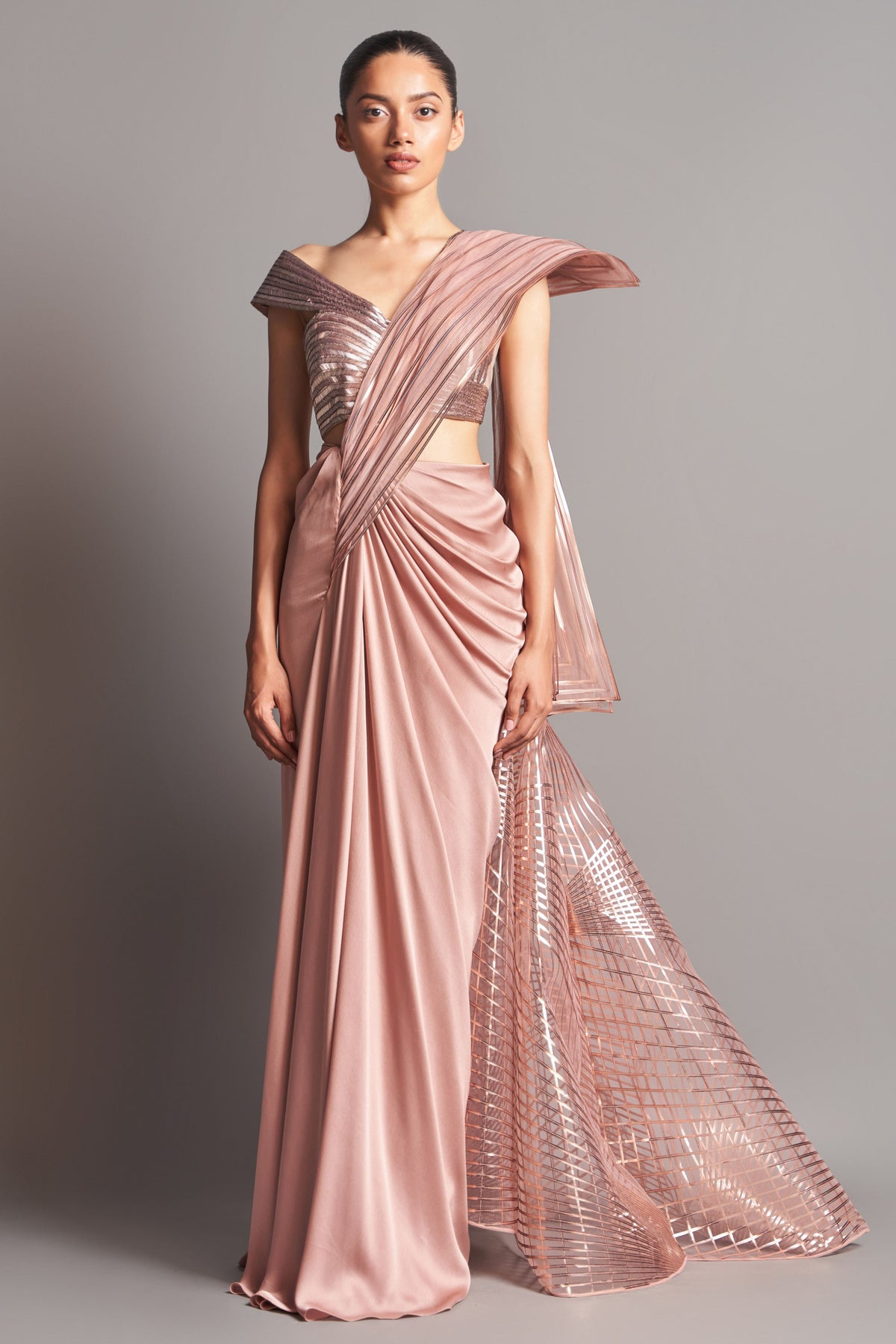 Metallic layered saree