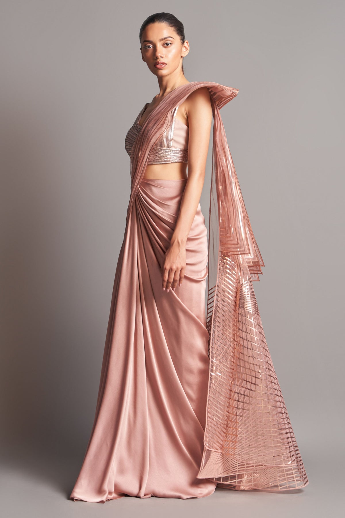 Metallic layered saree
