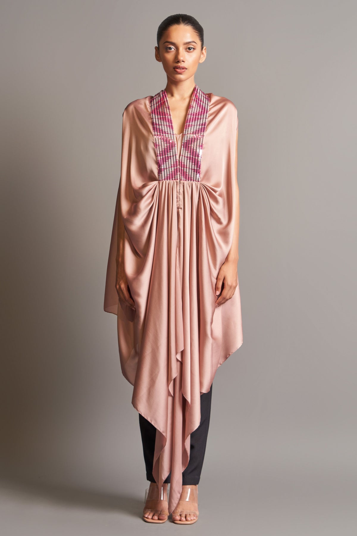 Metallic draped cape
