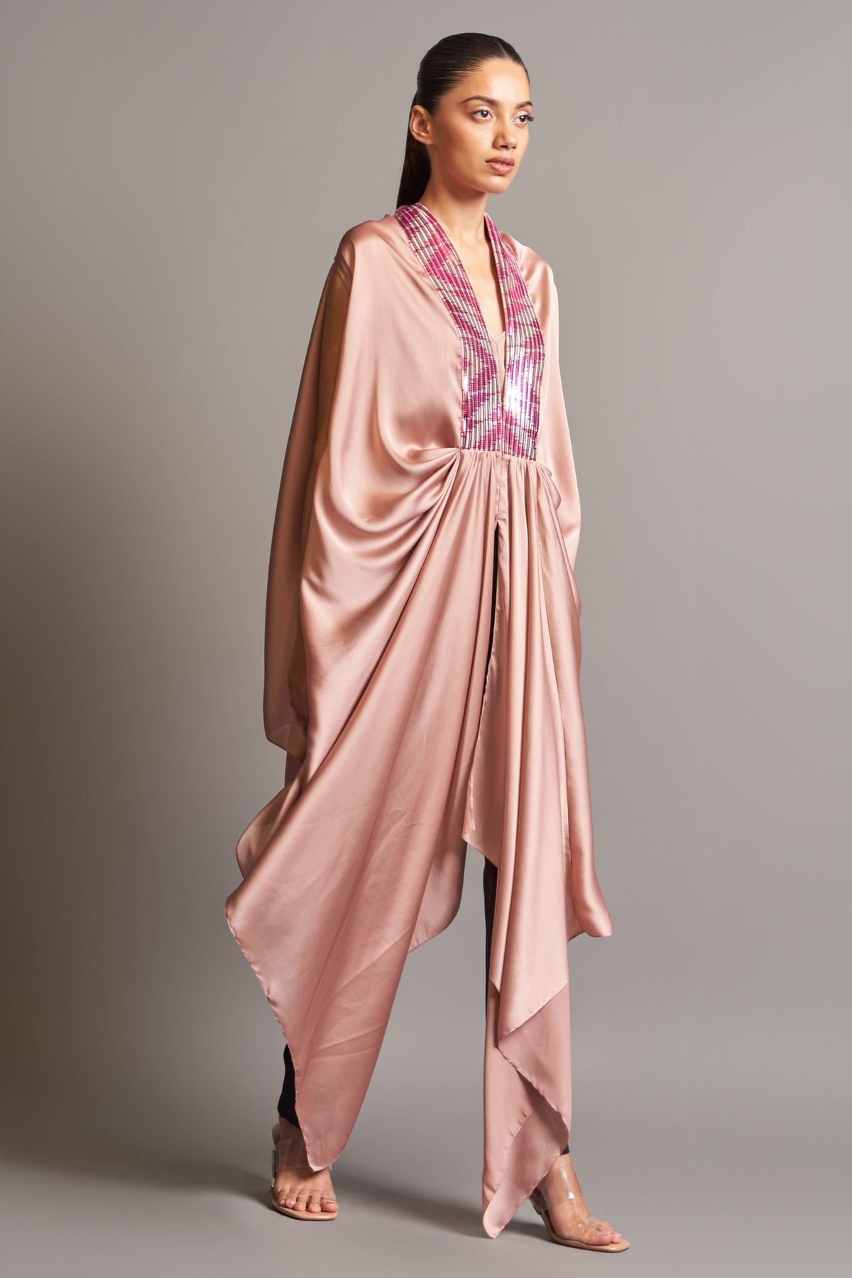 Metallic draped cape
