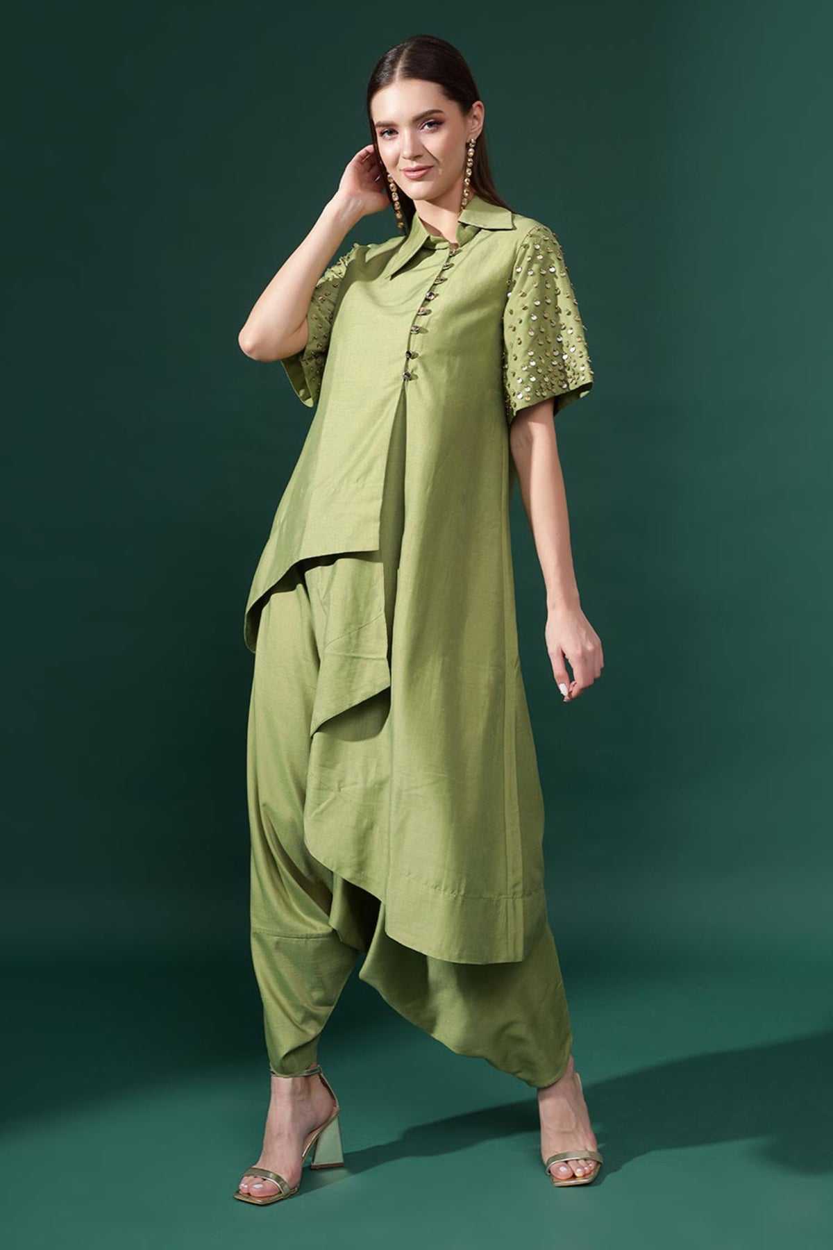 Coral Green Embellished Co-ord Set