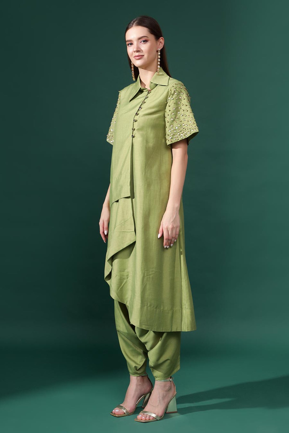 Coral Green Embellished Co-ord Set