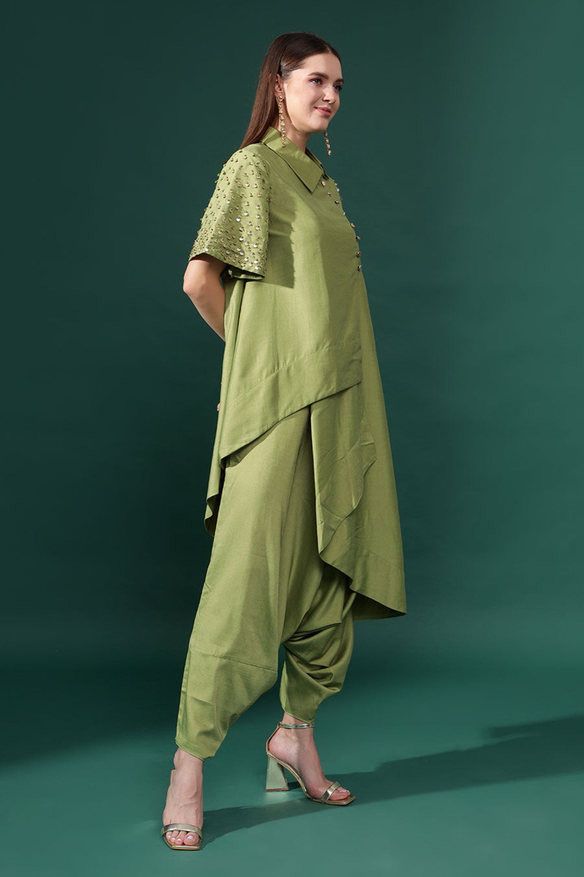 Coral Green Embellished Co-ord Set