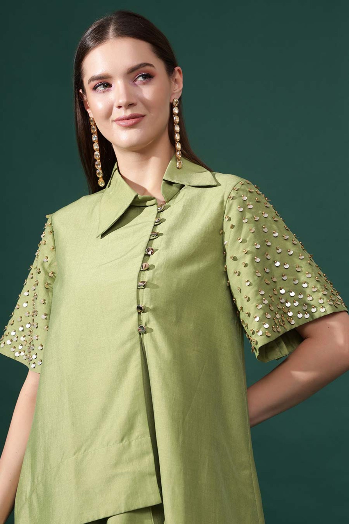 Coral Green Embellished Co-ord Set