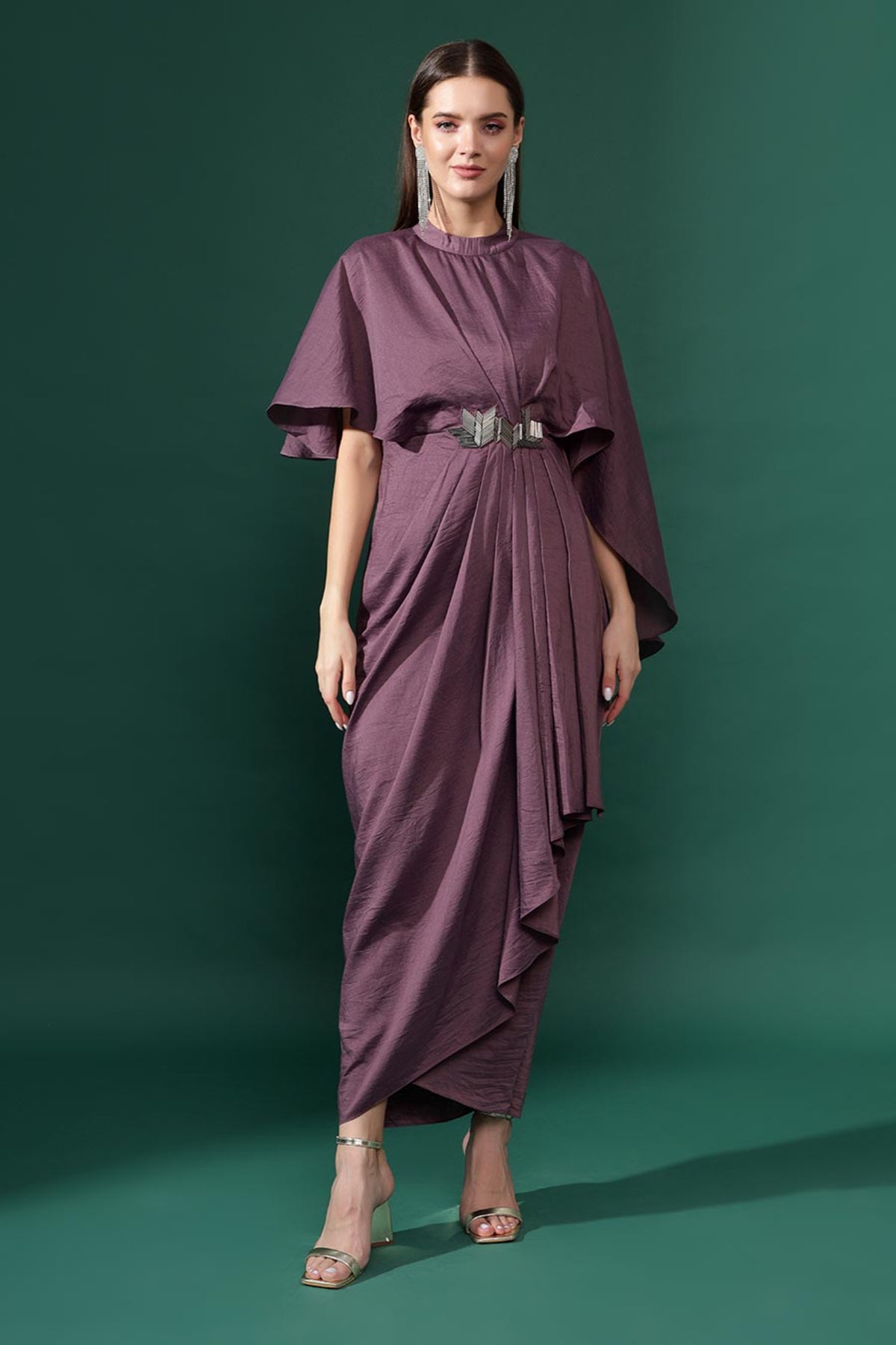 Purple Embellished Drape Dress