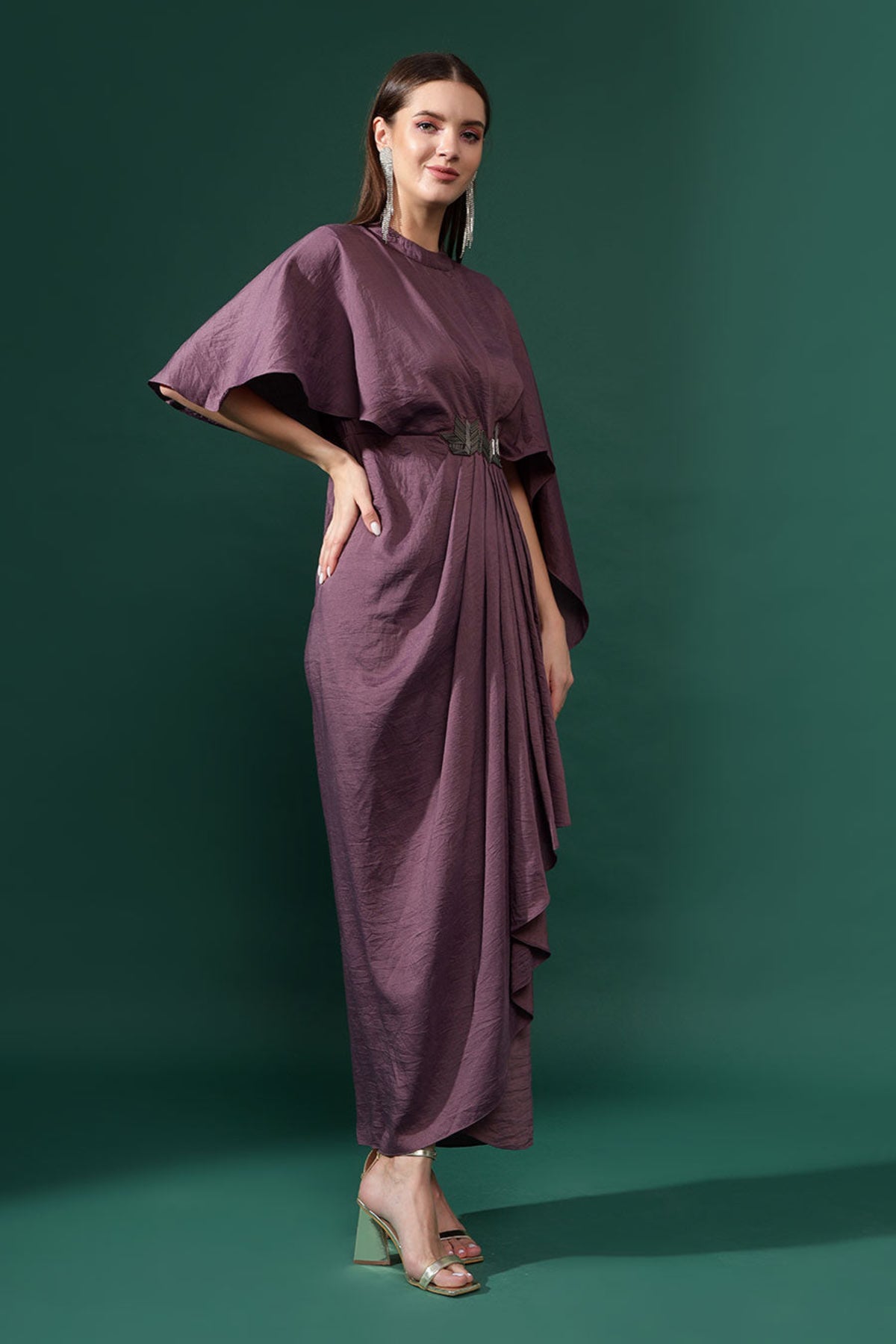 Purple Embellished Drape Dress