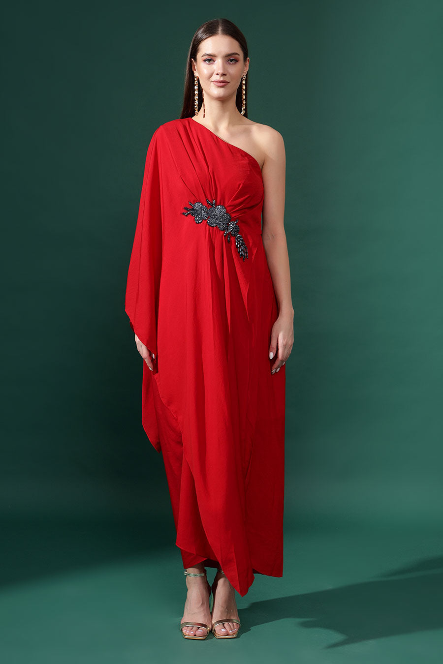 Aakaar - Red One-Shoulder Drape Dress XS Aakaar - Red One-Shoulder Drape Dress XS