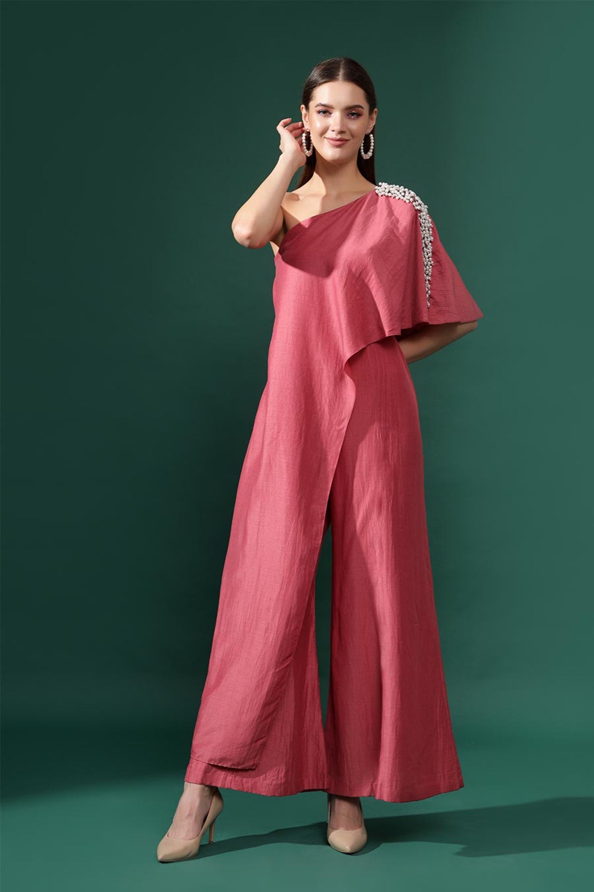 Pink One Shoulder Jumpsuit