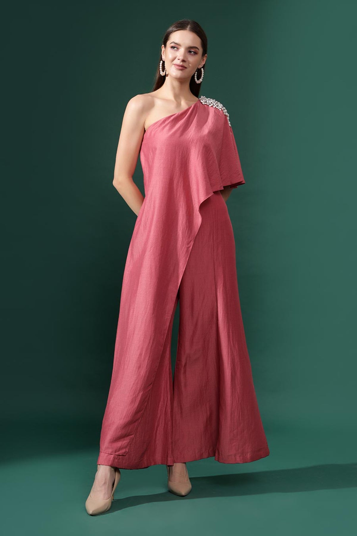 Pink One Shoulder Jumpsuit