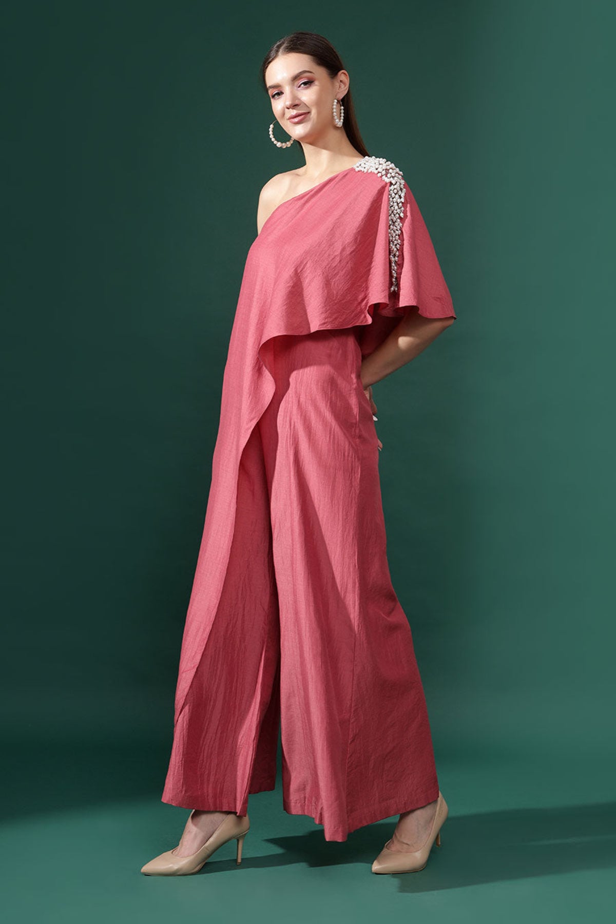 Pink One Shoulder Jumpsuit