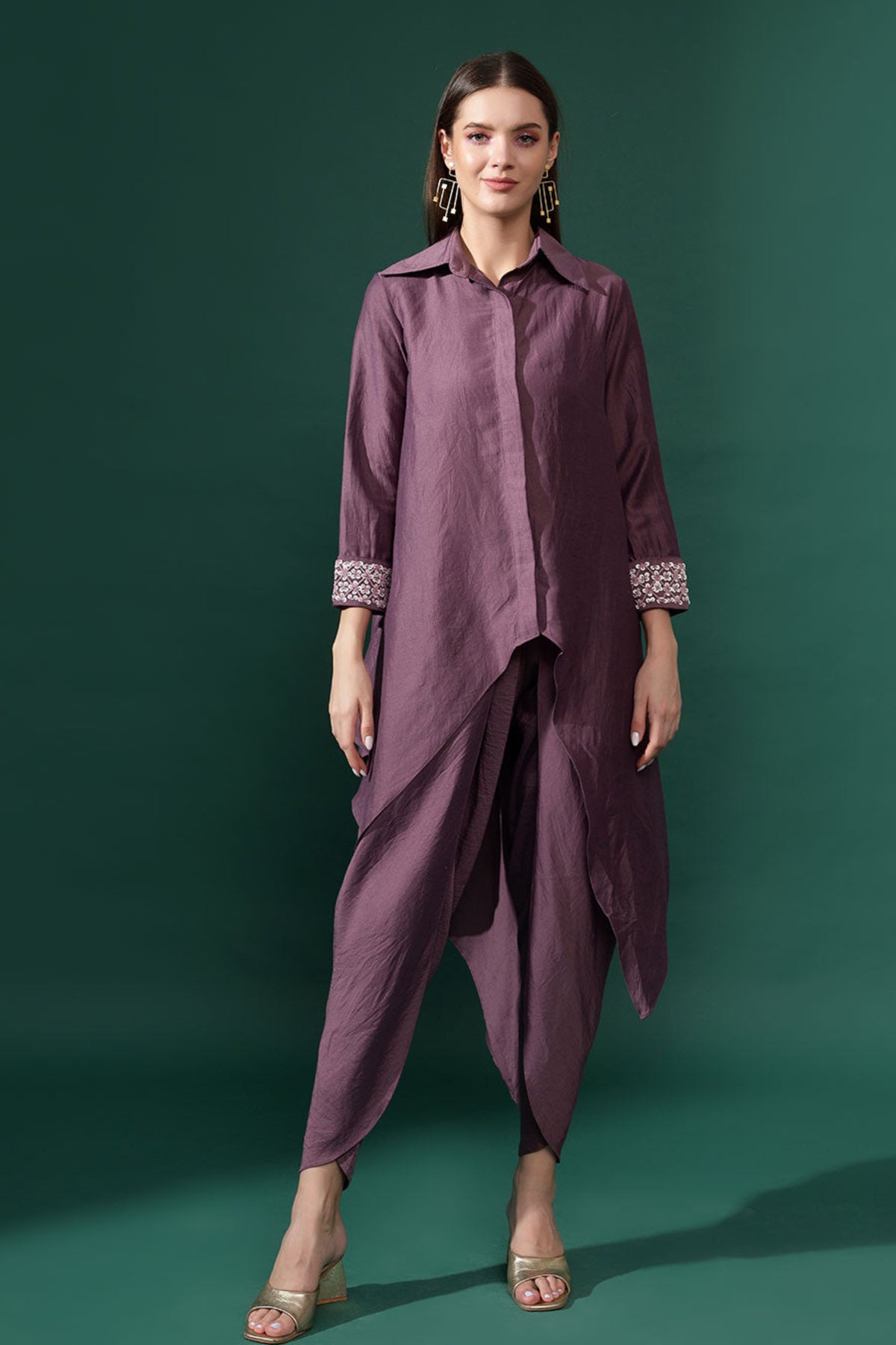 Purple Tunic and Draped Pant Set