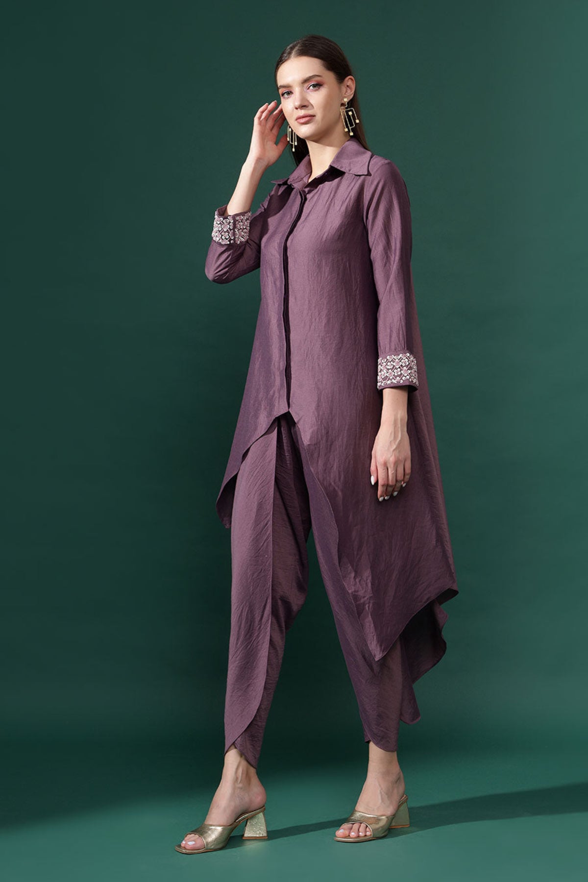 Purple Tunic and Draped Pant Set