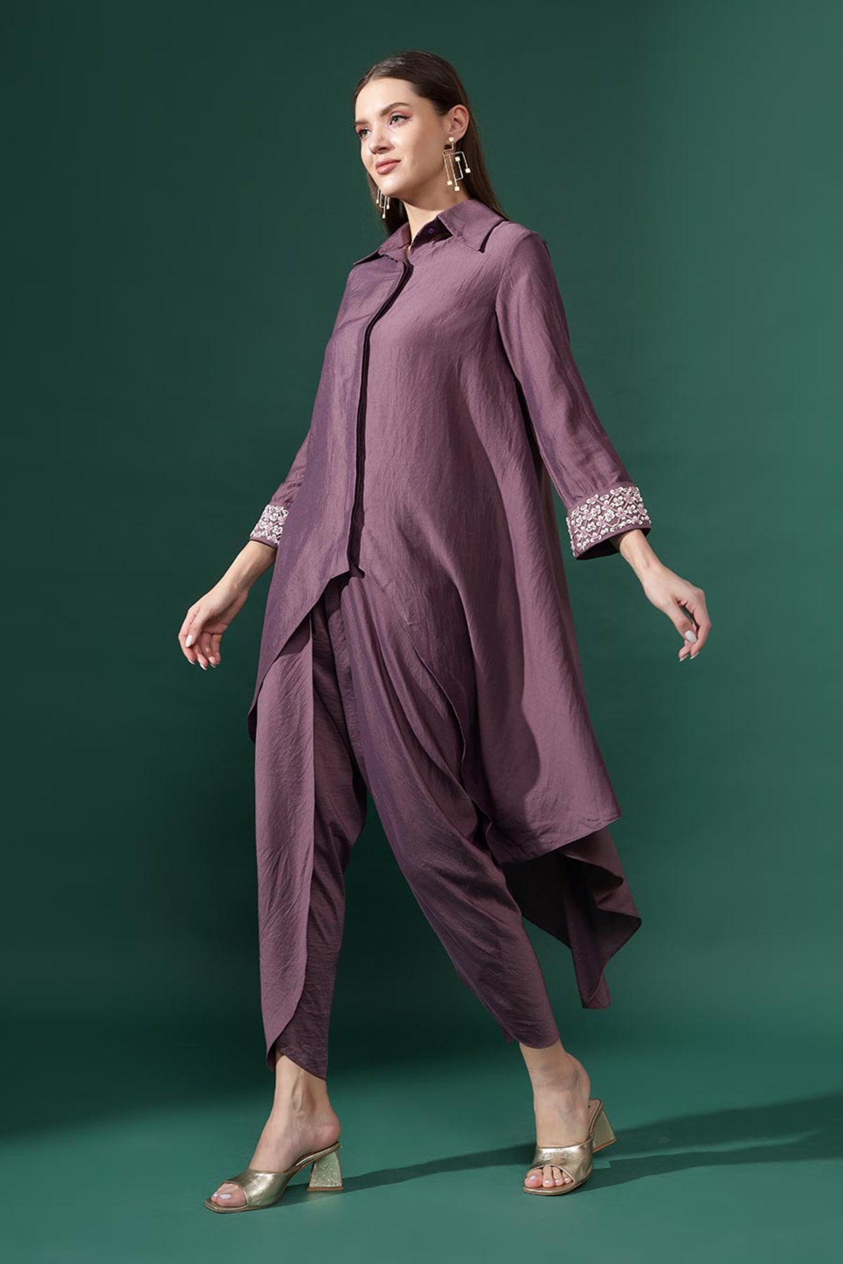 Purple Tunic and Draped Pant Set