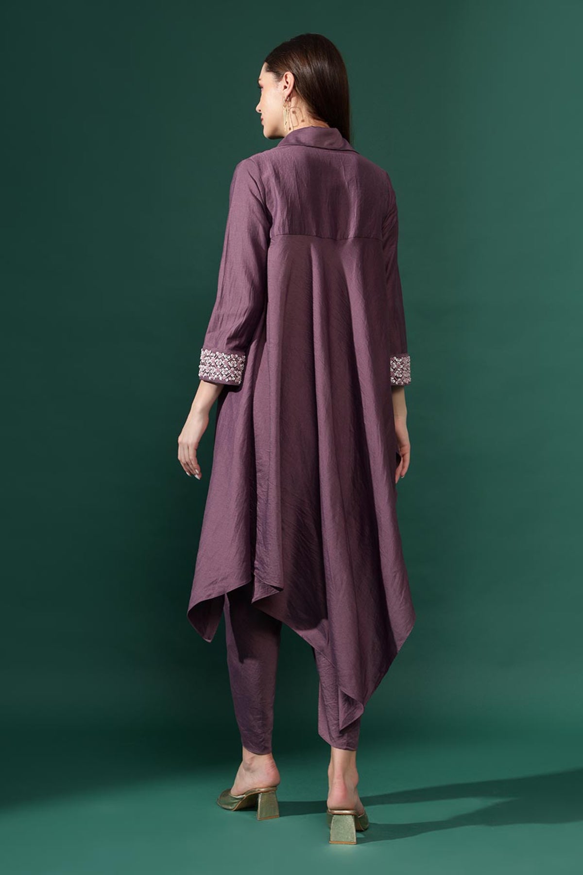 Purple Tunic and Draped Pant Set