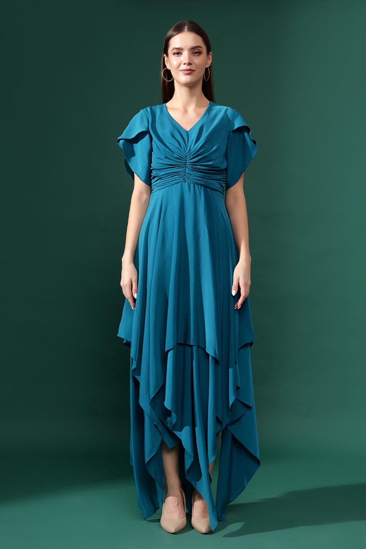 Blue Handkercheif Draped Dress