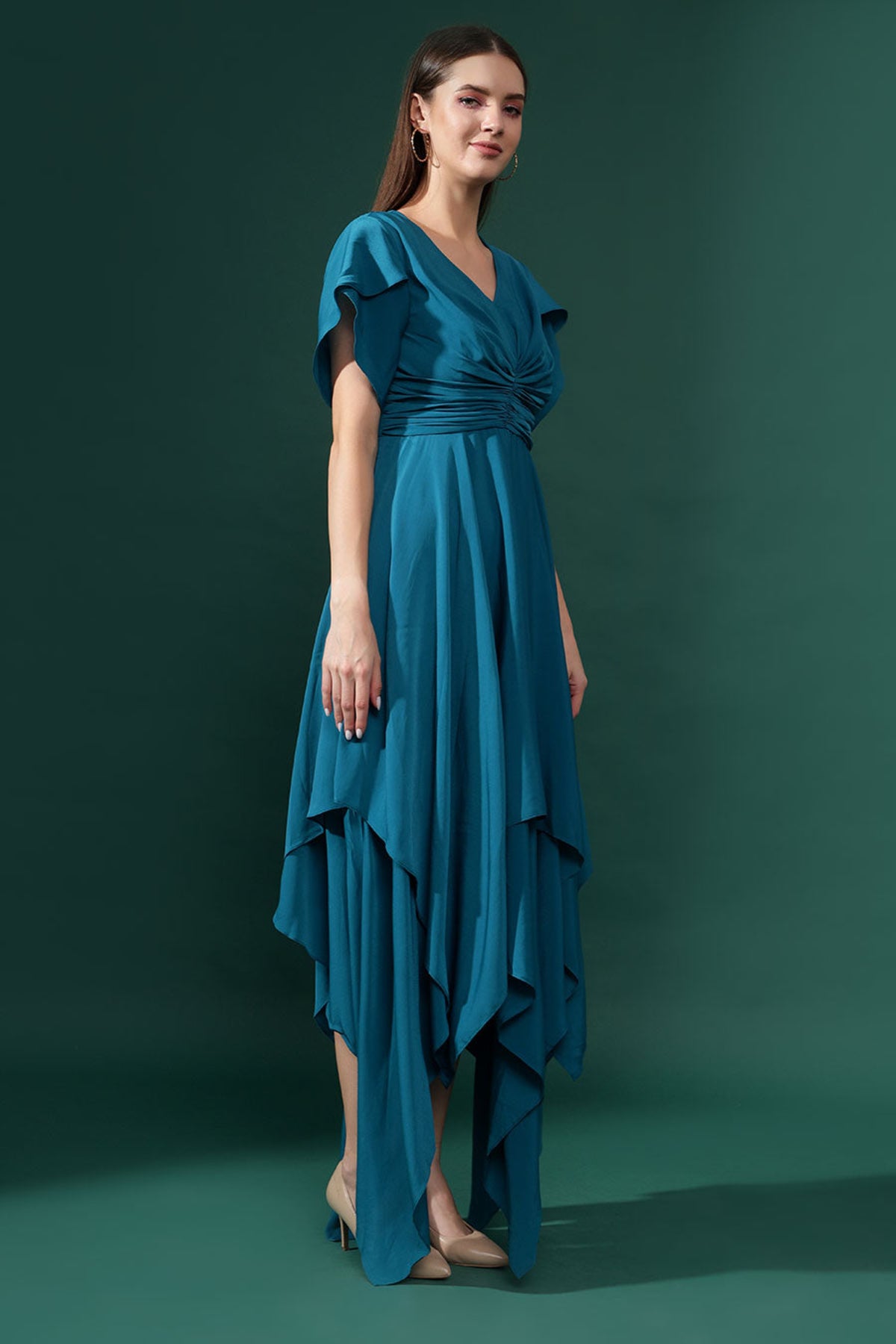 Blue Handkercheif Draped Dress