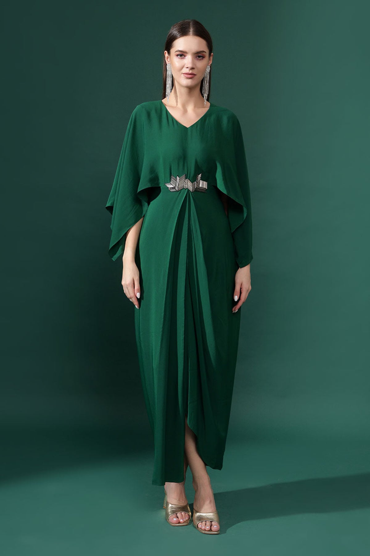 Bottle Green Draped Dress