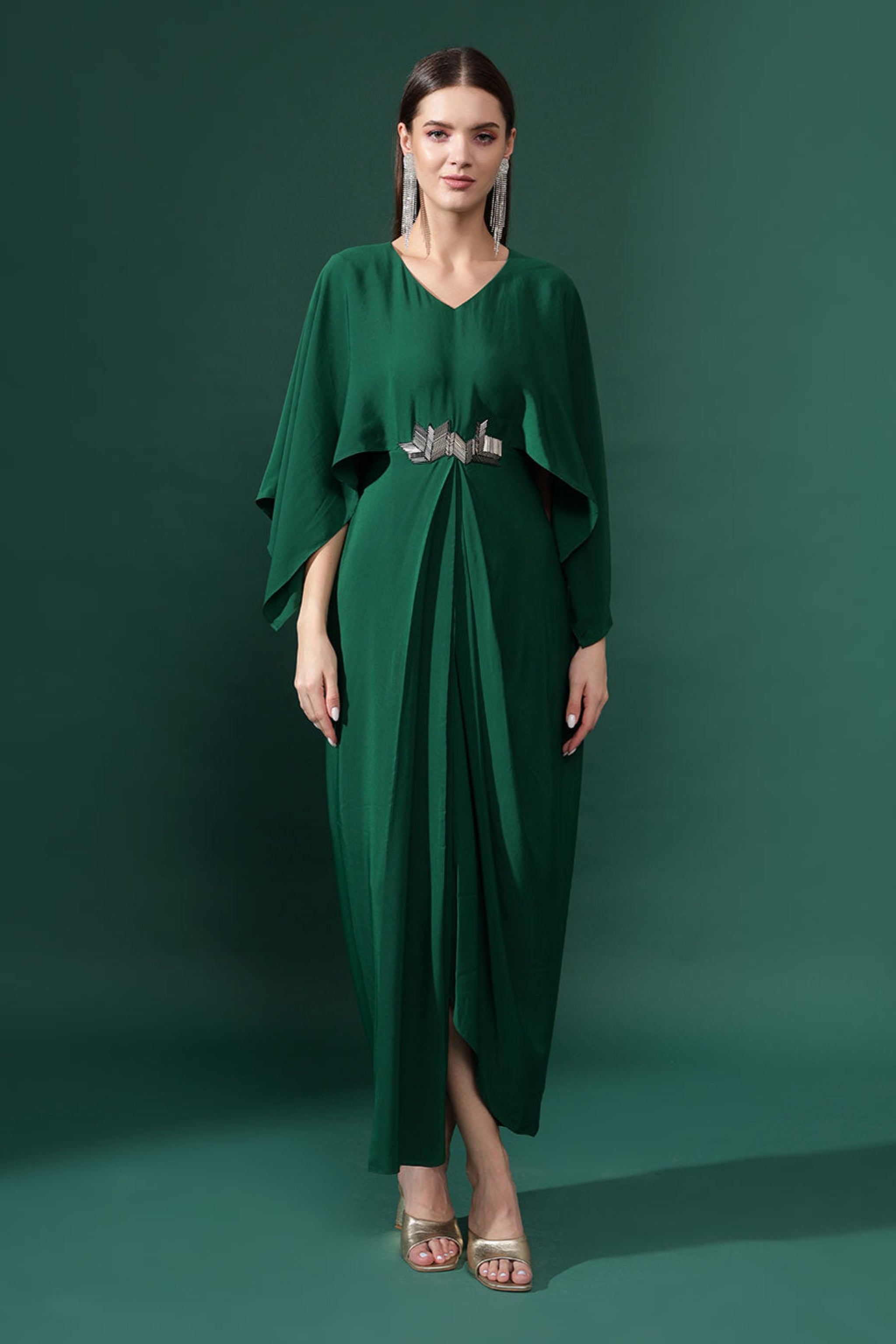 Aakaar - Bottle Green Draped Dress L Aakaar - Bottle Green Draped Dress L
