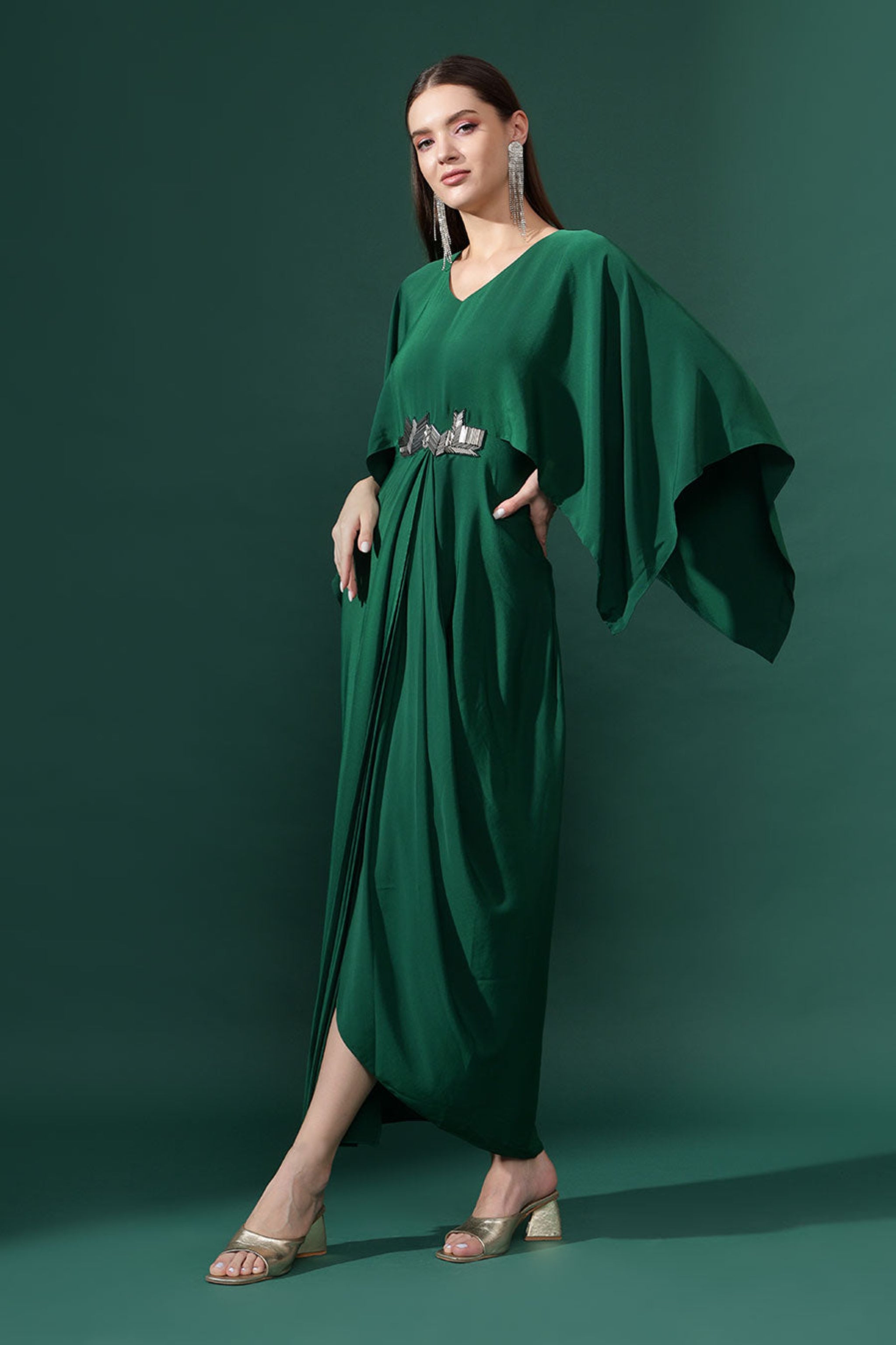 green drape dress Aakaar